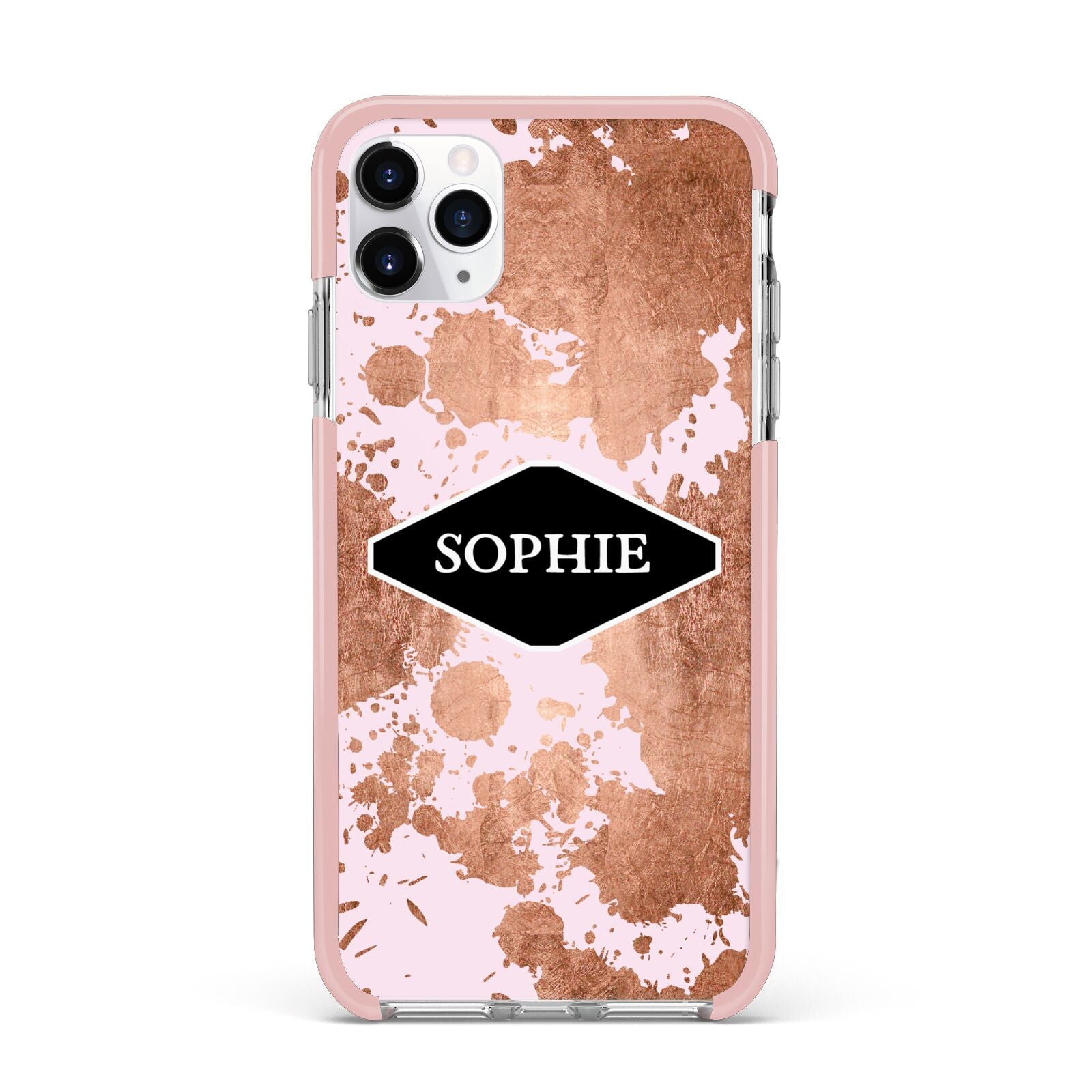 Personalised Pink Copper Splatter Name iPhone 11 Pro Max Impact Pink Edge Case