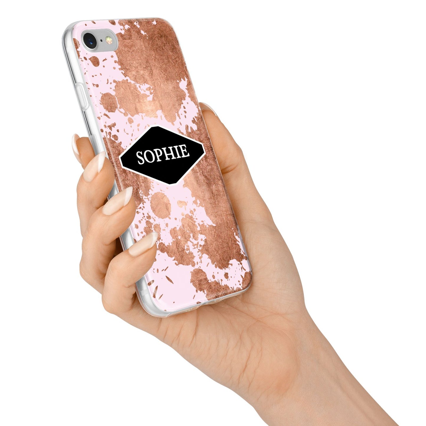 Personalised Pink Copper Splatter Name iPhone 7 Bumper Case on Silver iPhone Alternative Image