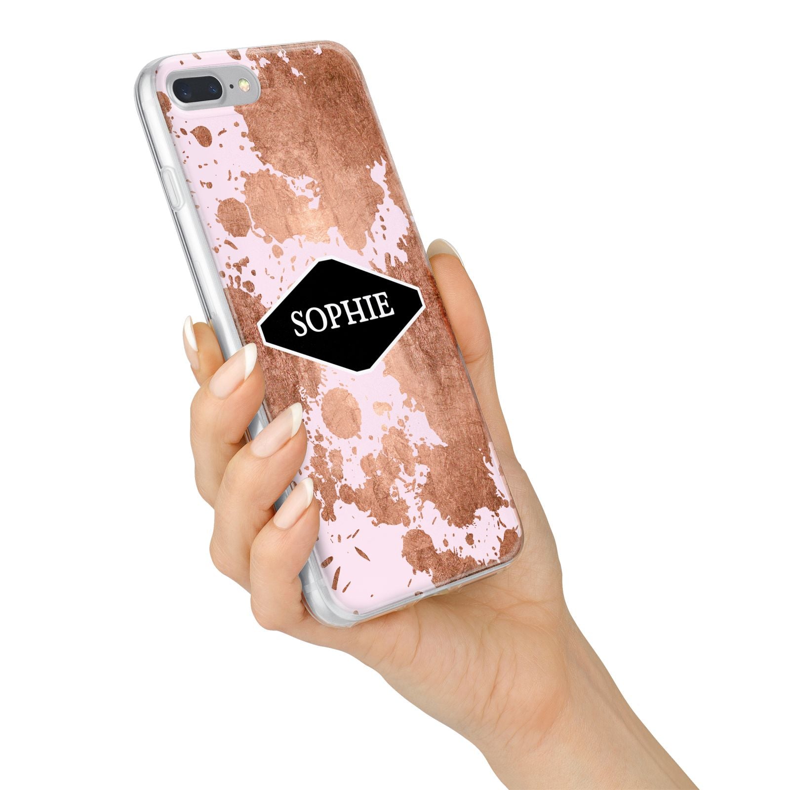 Personalised Pink Copper Splatter Name iPhone 7 Plus Bumper Case on Silver iPhone Alternative Image