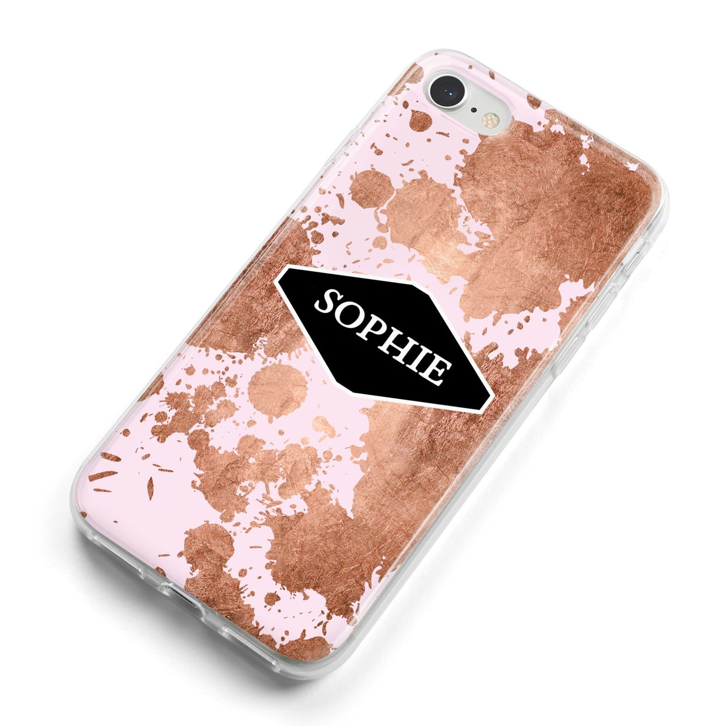 Personalised Pink Copper Splatter Name iPhone 8 Bumper Case on Silver iPhone Alternative Image