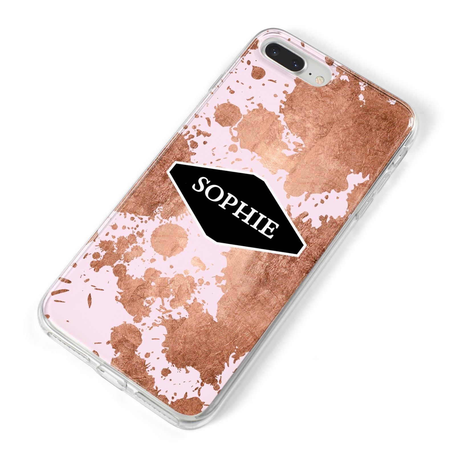 Personalised Pink Copper Splatter Name iPhone 8 Plus Bumper Case on Silver iPhone Alternative Image