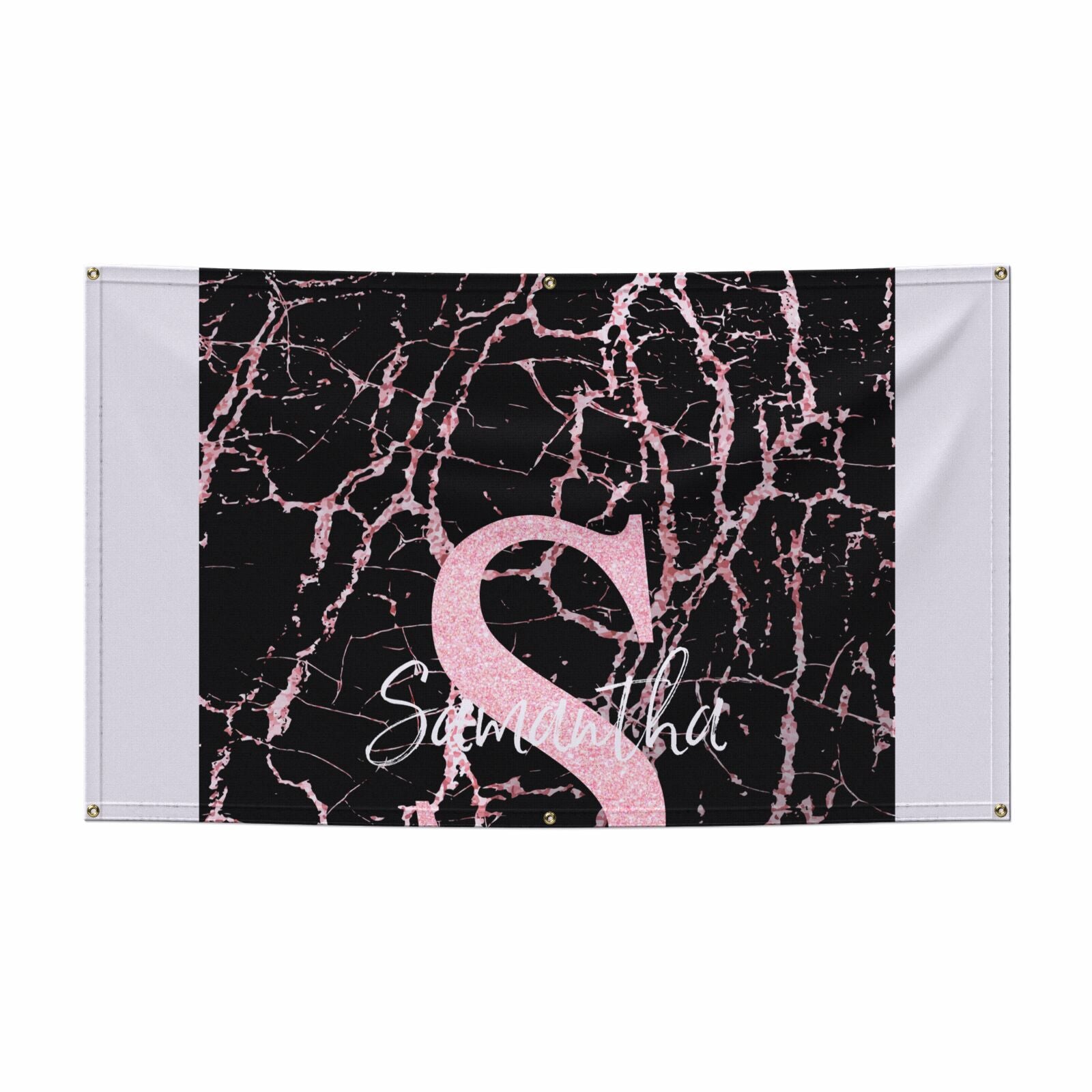 Personalised Pink Cracked Marble Glitter Initial 5x3 Vinly Banner with Grommets