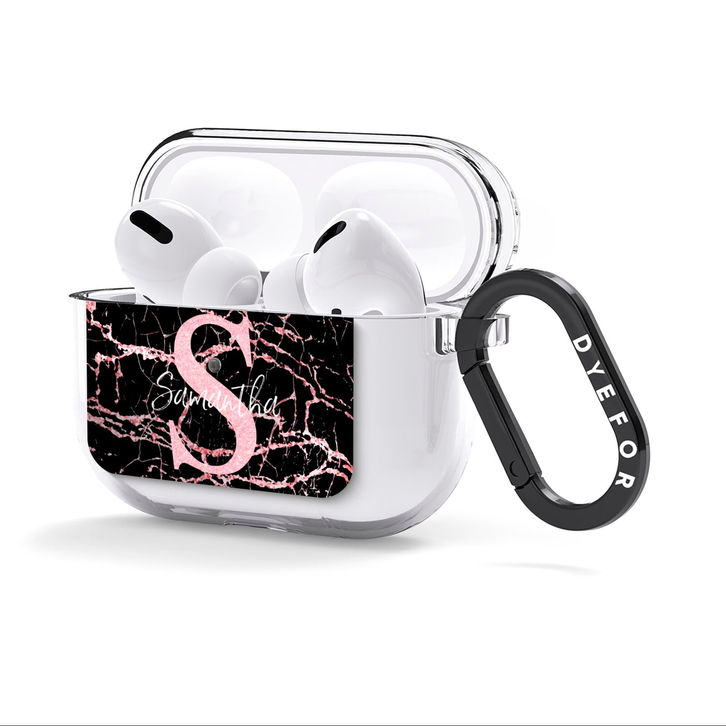 Personalised Pink Cracked Marble Glitter Initial AirPods Clear Case 3rd Gen Side Image