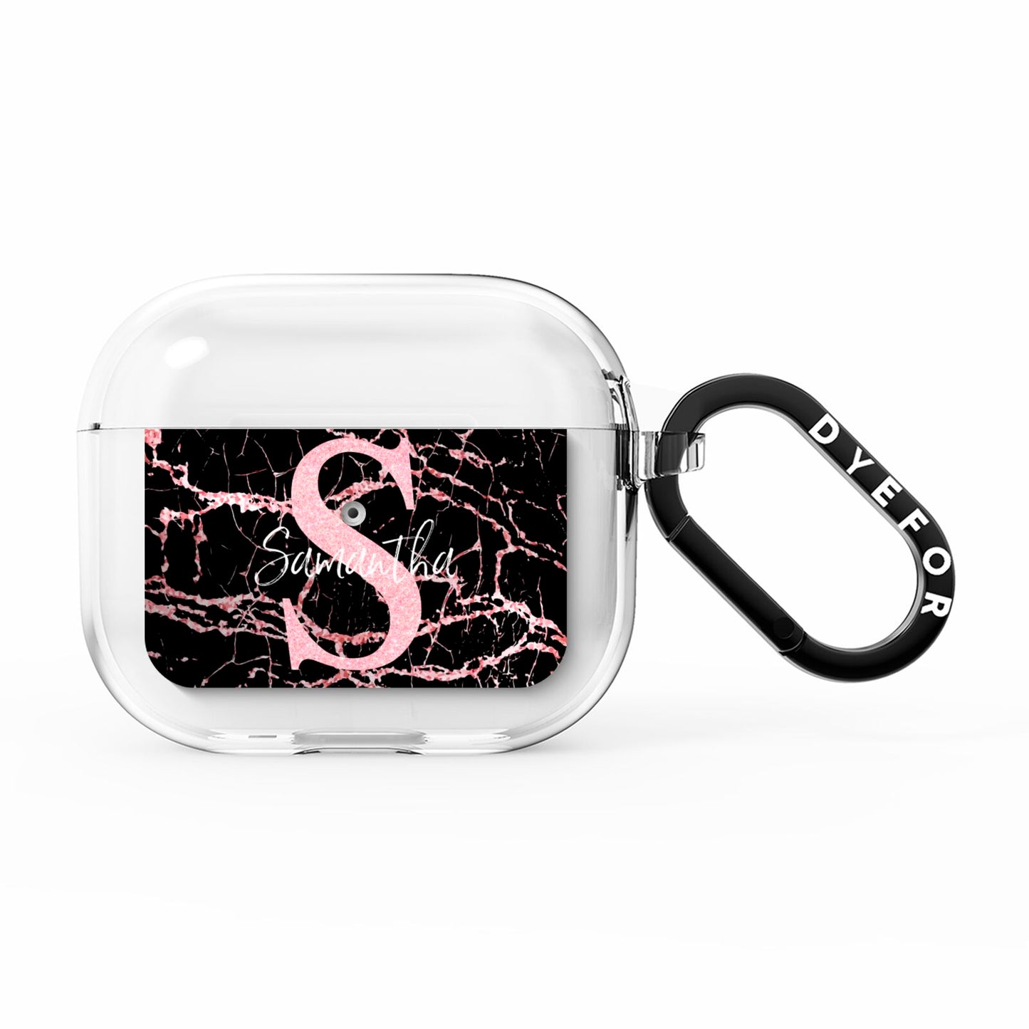 Personalised Pink Cracked Marble Glitter Initial AirPods Clear Case 3rd Gen