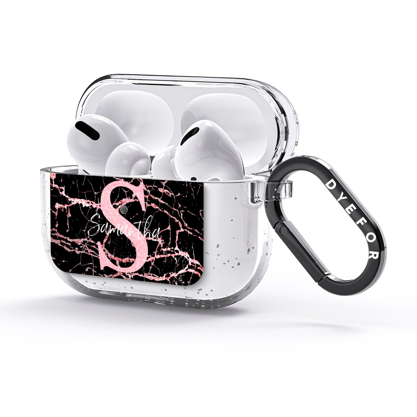 Personalised Pink Cracked Marble Glitter Initial AirPods Glitter Case 3rd Gen Side Image