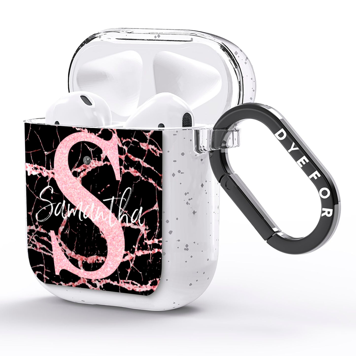 Personalised Pink Cracked Marble Glitter Initial AirPods Glitter Case Side Image