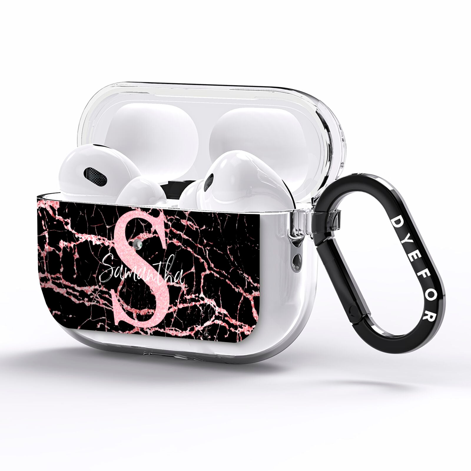 Personalised Pink Cracked Marble Glitter Initial AirPods Pro Clear Case Side Image