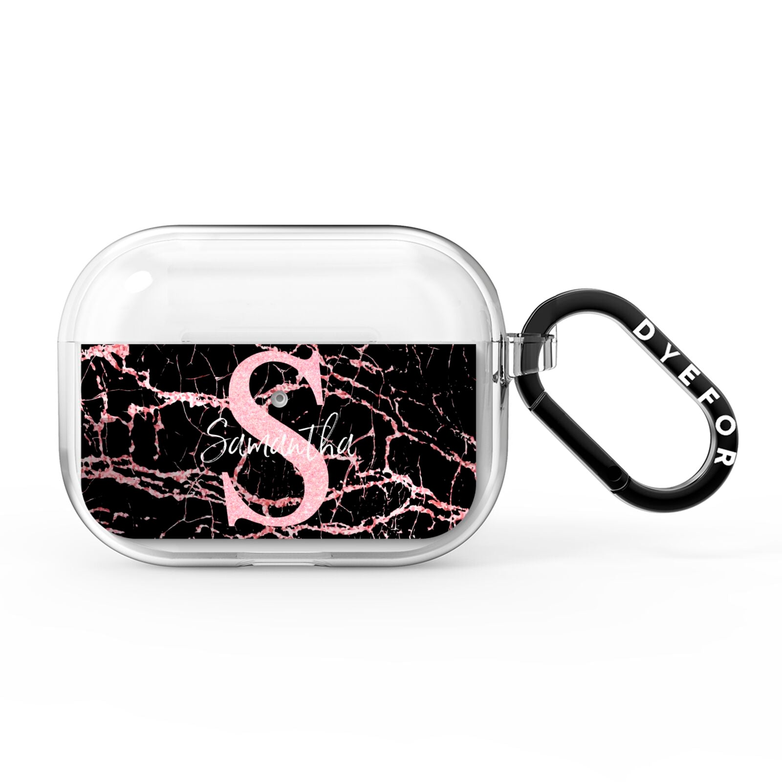 Personalised Pink Cracked Marble Glitter Initial AirPods Pro Clear Case