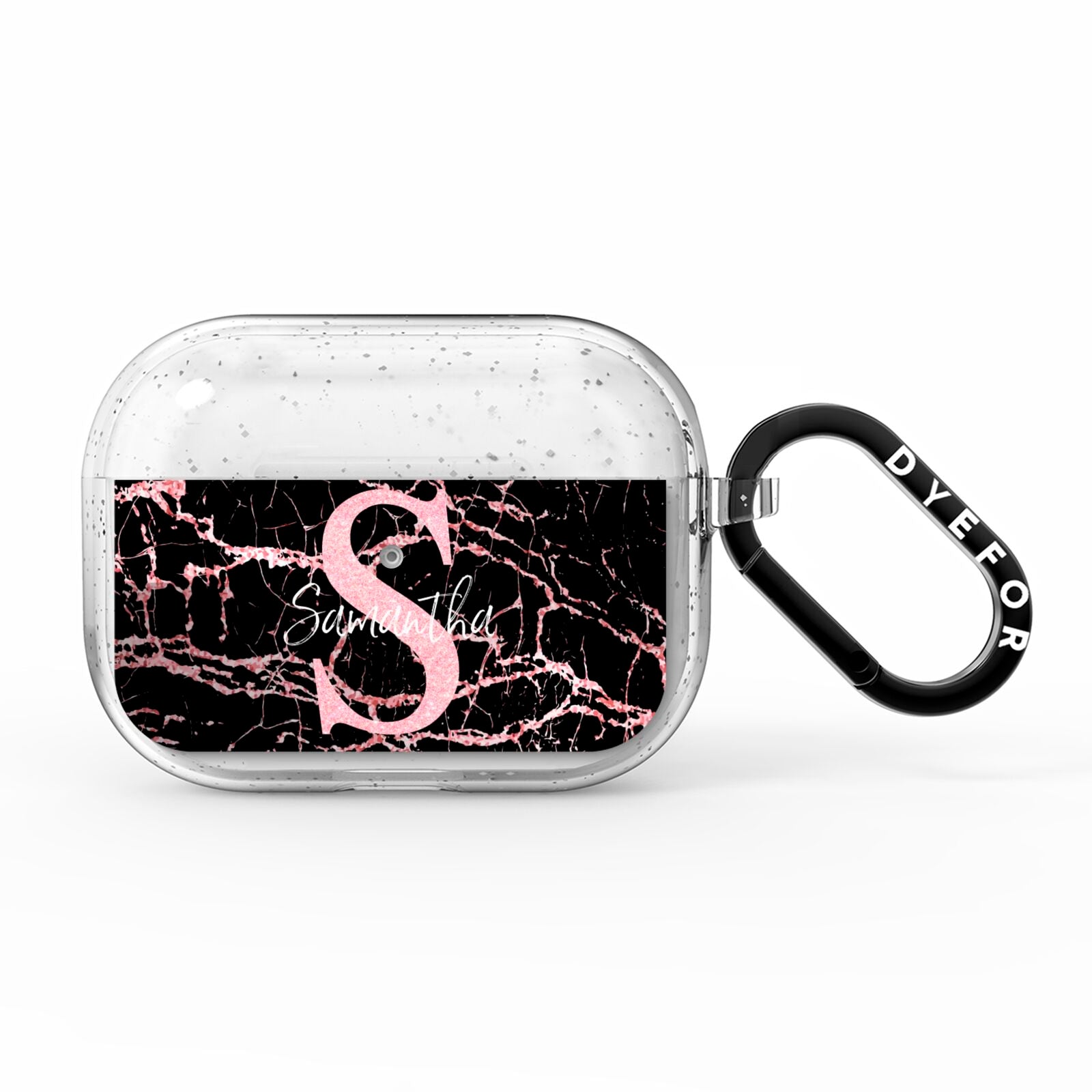 Personalised Pink Cracked Marble Glitter Initial AirPods Pro Glitter Case