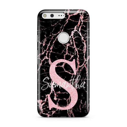 Personalised Pink Cracked Marble Glitter Initial Google Pixel Case