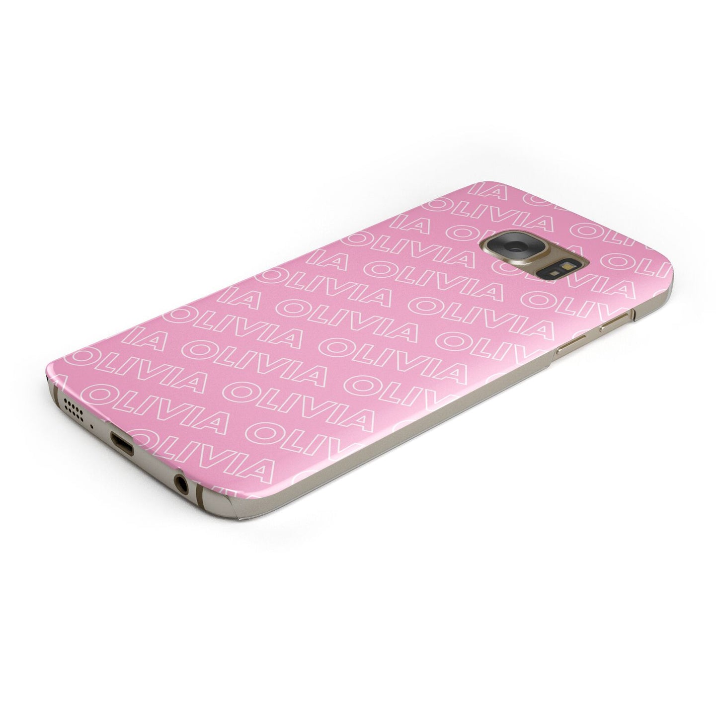 Personalised Pink Diagonal Name Protective Samsung Galaxy Case Angled Image