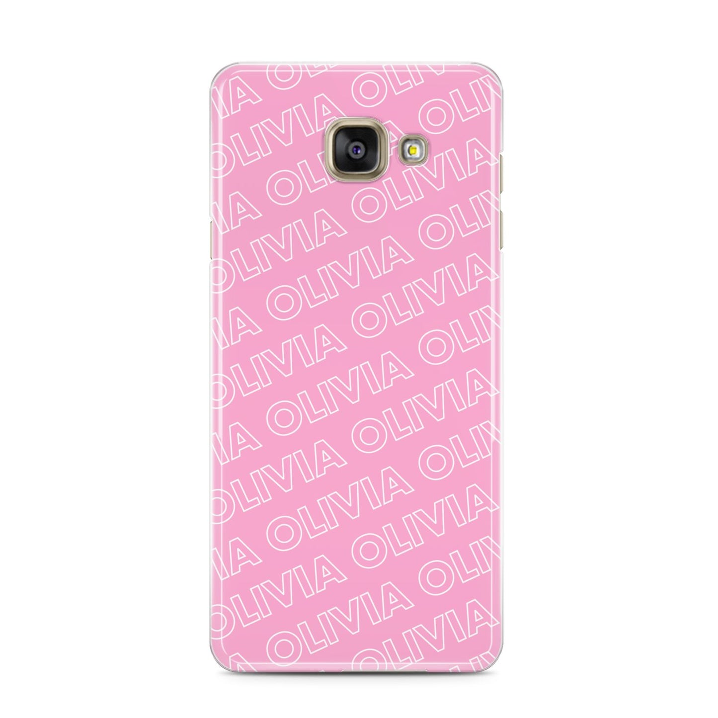 Personalised Pink Diagonal Name Samsung Galaxy A3 2016 Case on gold phone