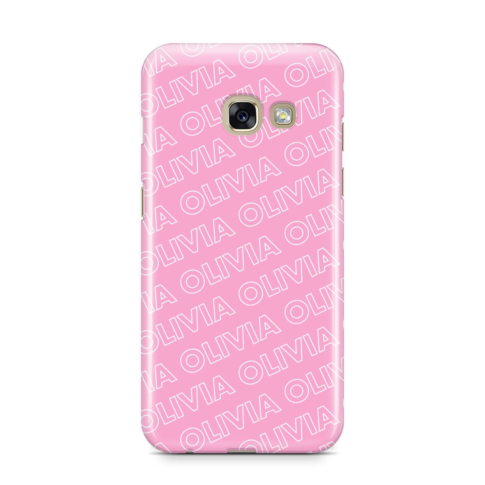 Personalised Pink Diagonal Name Samsung Galaxy A3 2017 Case on gold phone