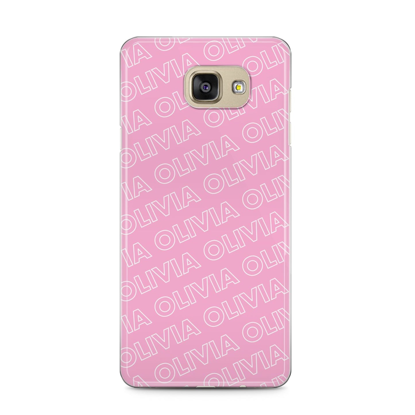 Personalised Pink Diagonal Name Samsung Galaxy A5 2016 Case on gold phone