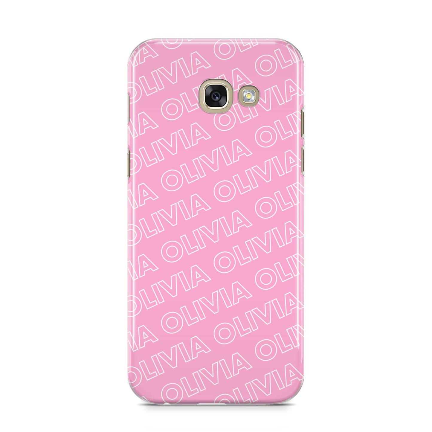 Personalised Pink Diagonal Name Samsung Galaxy A5 2017 Case on gold phone