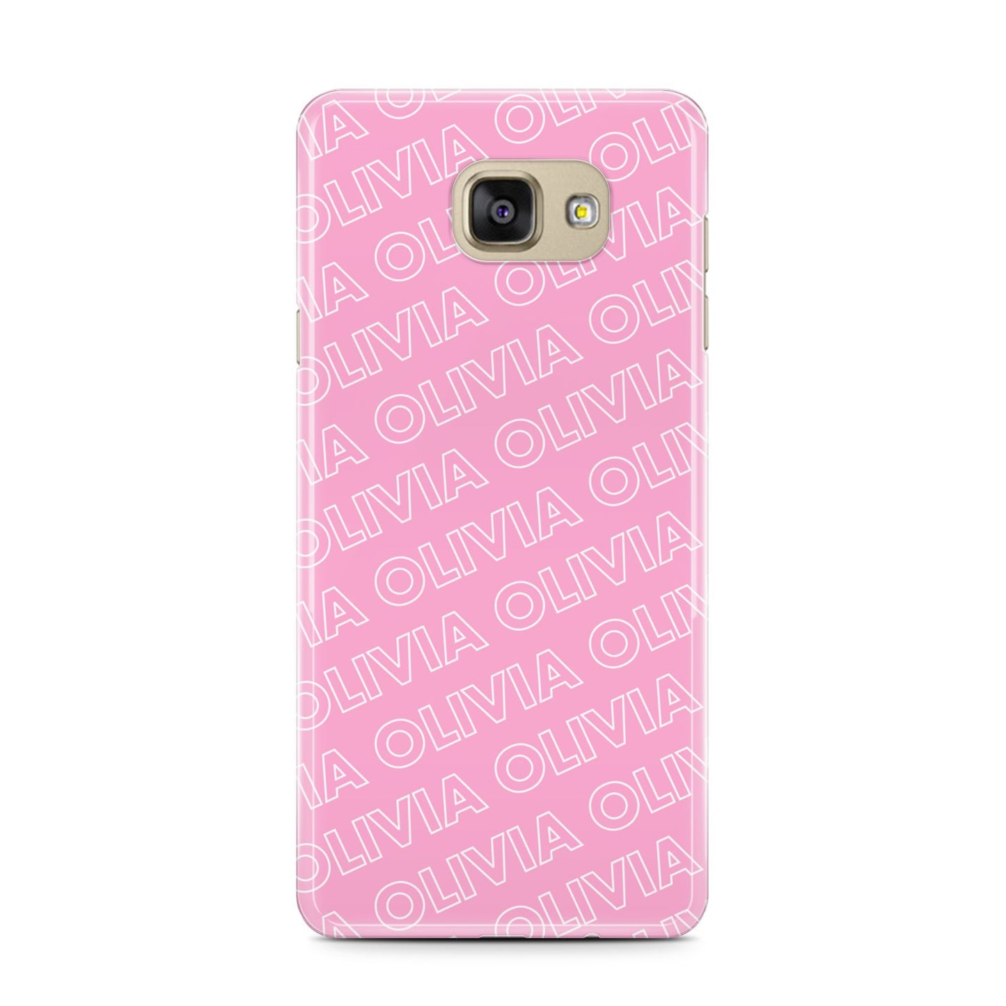 Personalised Pink Diagonal Name Samsung Galaxy A7 2016 Case on gold phone