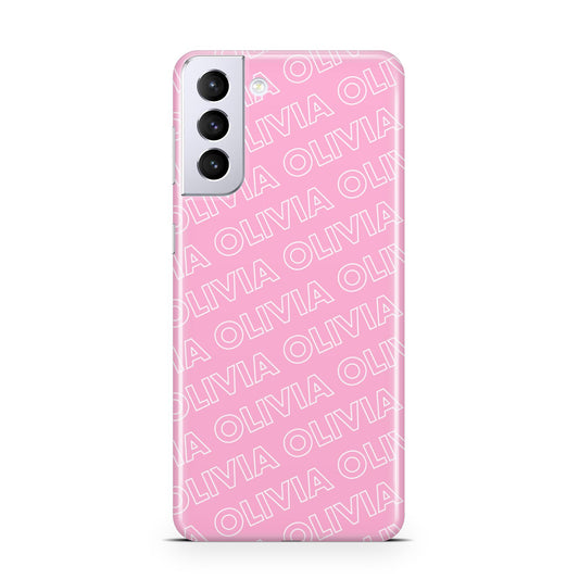 Personalised Pink Diagonal Name Samsung S21 Plus Phone Case