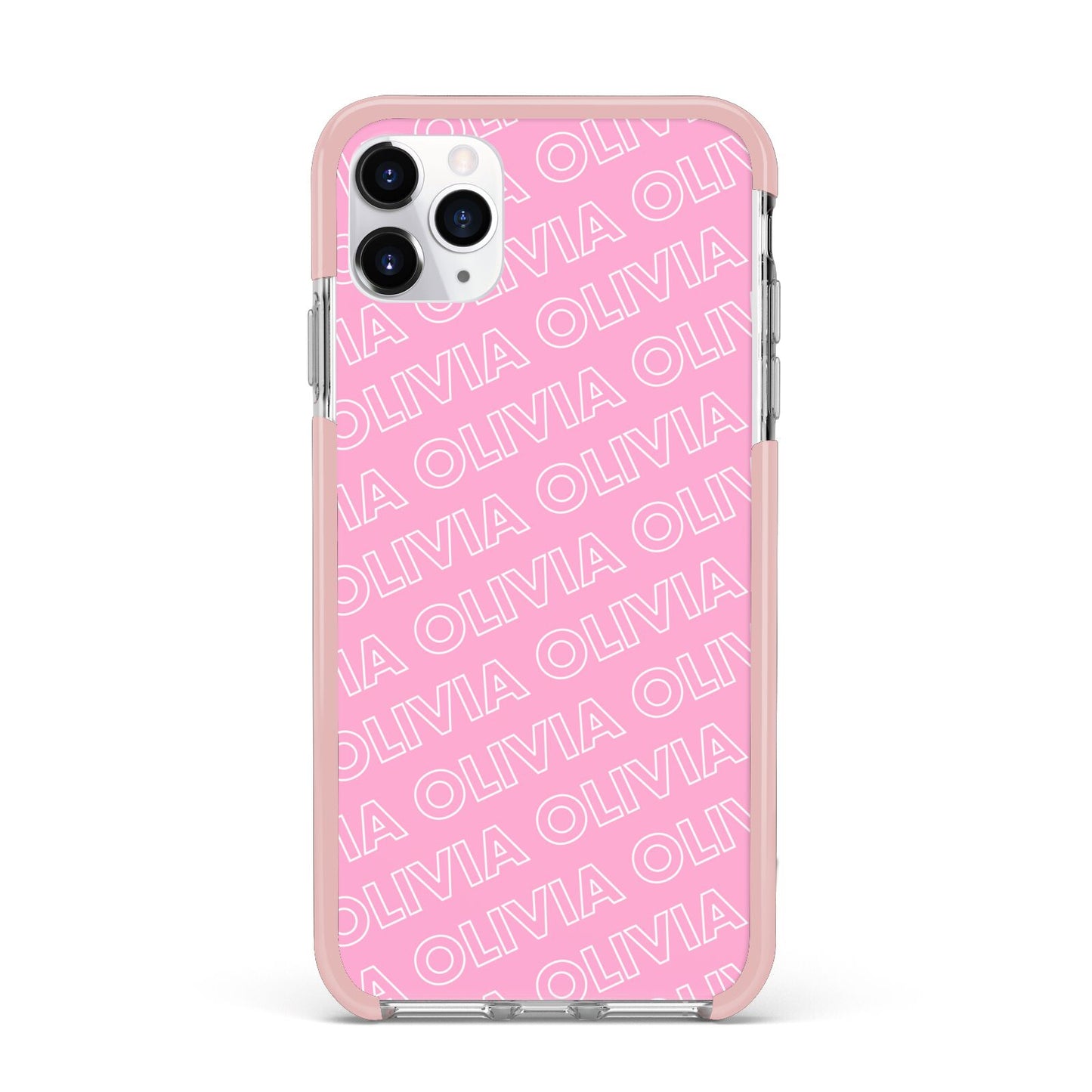 Personalised Pink Diagonal Name iPhone 11 Pro Max Impact Pink Edge Case