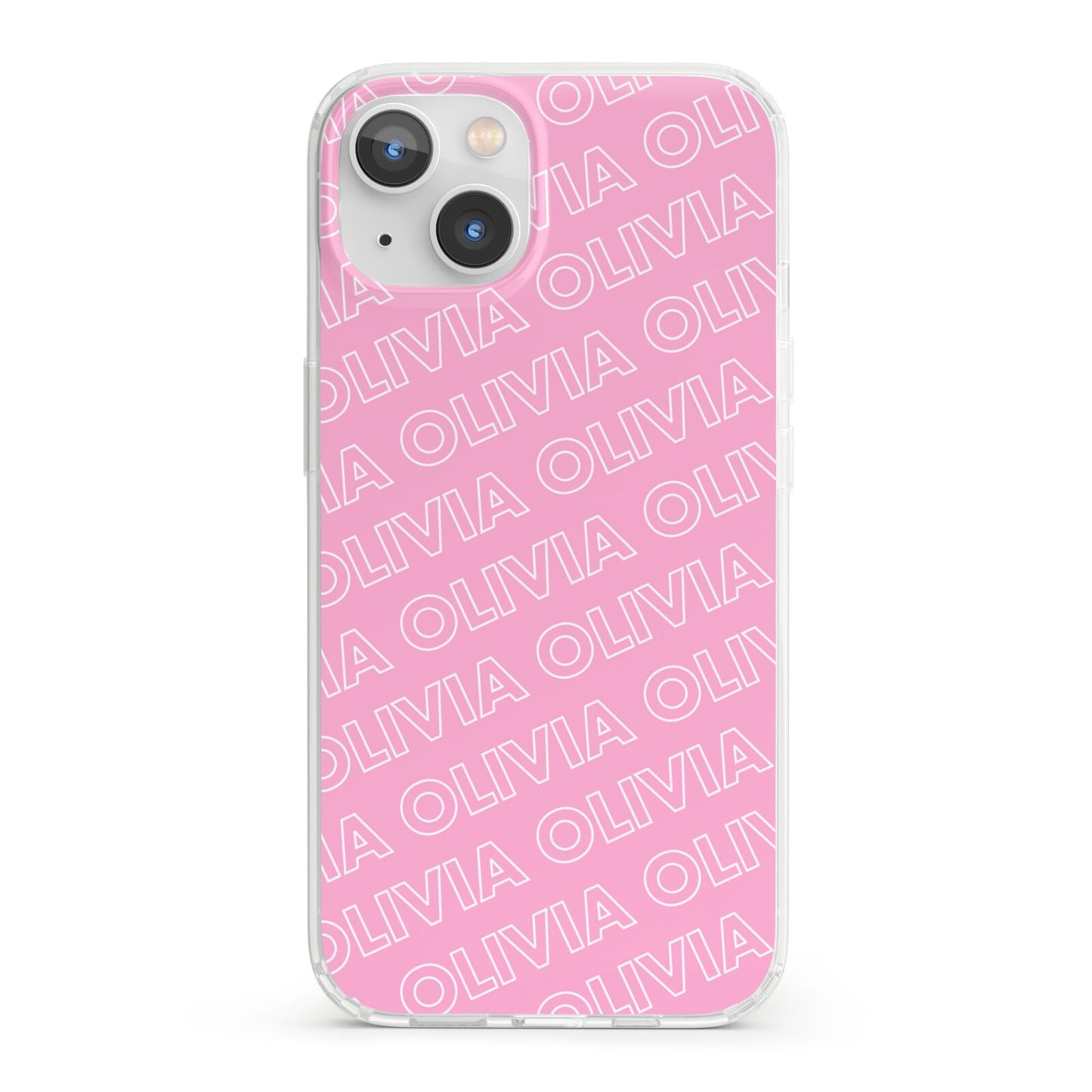 Personalised Pink Diagonal Name iPhone 13 Clear Bumper Case