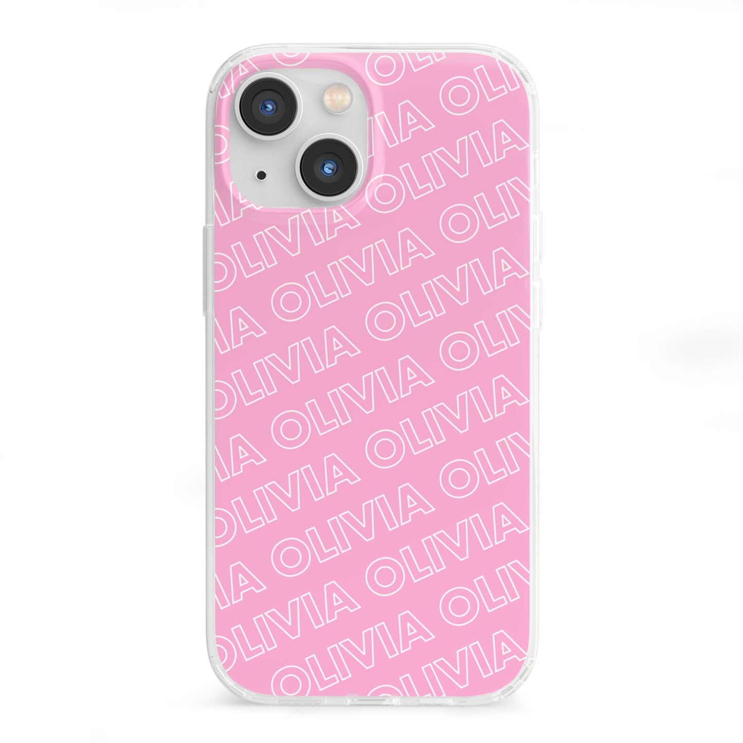 Personalised Pink Diagonal Name iPhone 13 Mini Clear Bumper Case