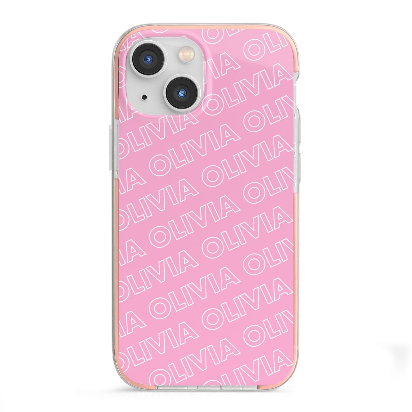 Personalised Pink Diagonal Name iPhone 13 Mini TPU Impact Case with Pink Edges