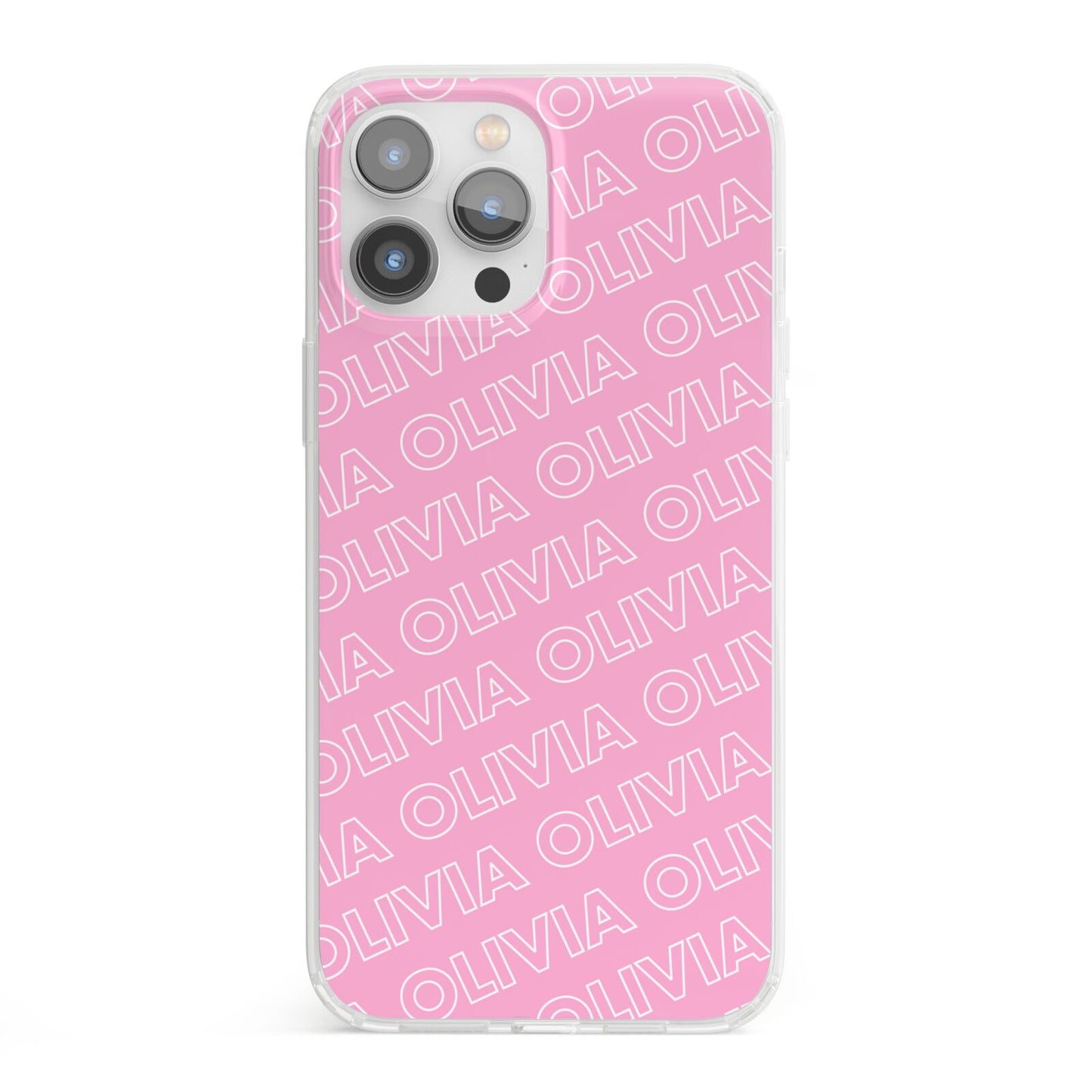 Personalised Pink Diagonal Name iPhone 13 Pro Max Clear Bumper Case