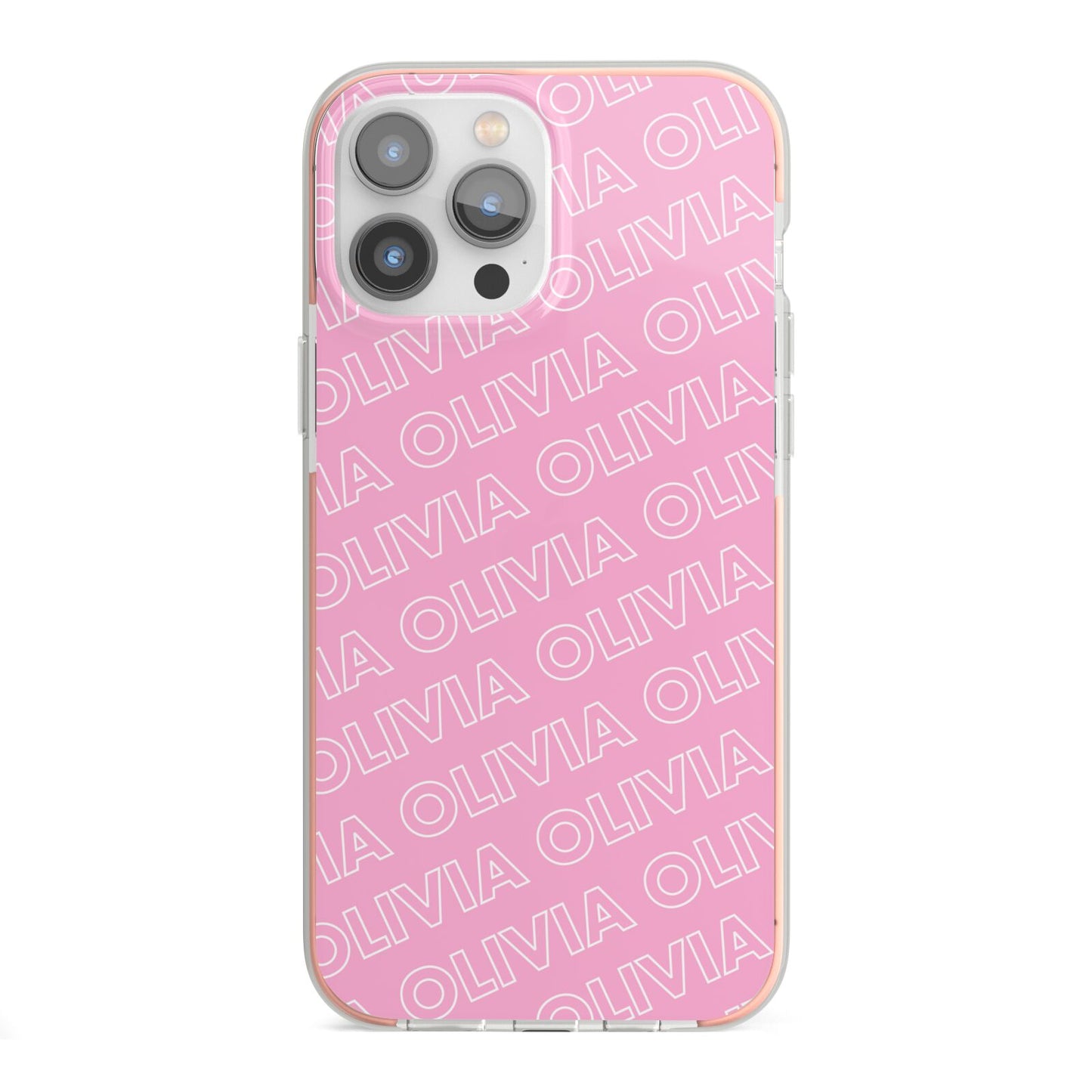 Personalised Pink Diagonal Name iPhone 13 Pro Max TPU Impact Case with Pink Edges