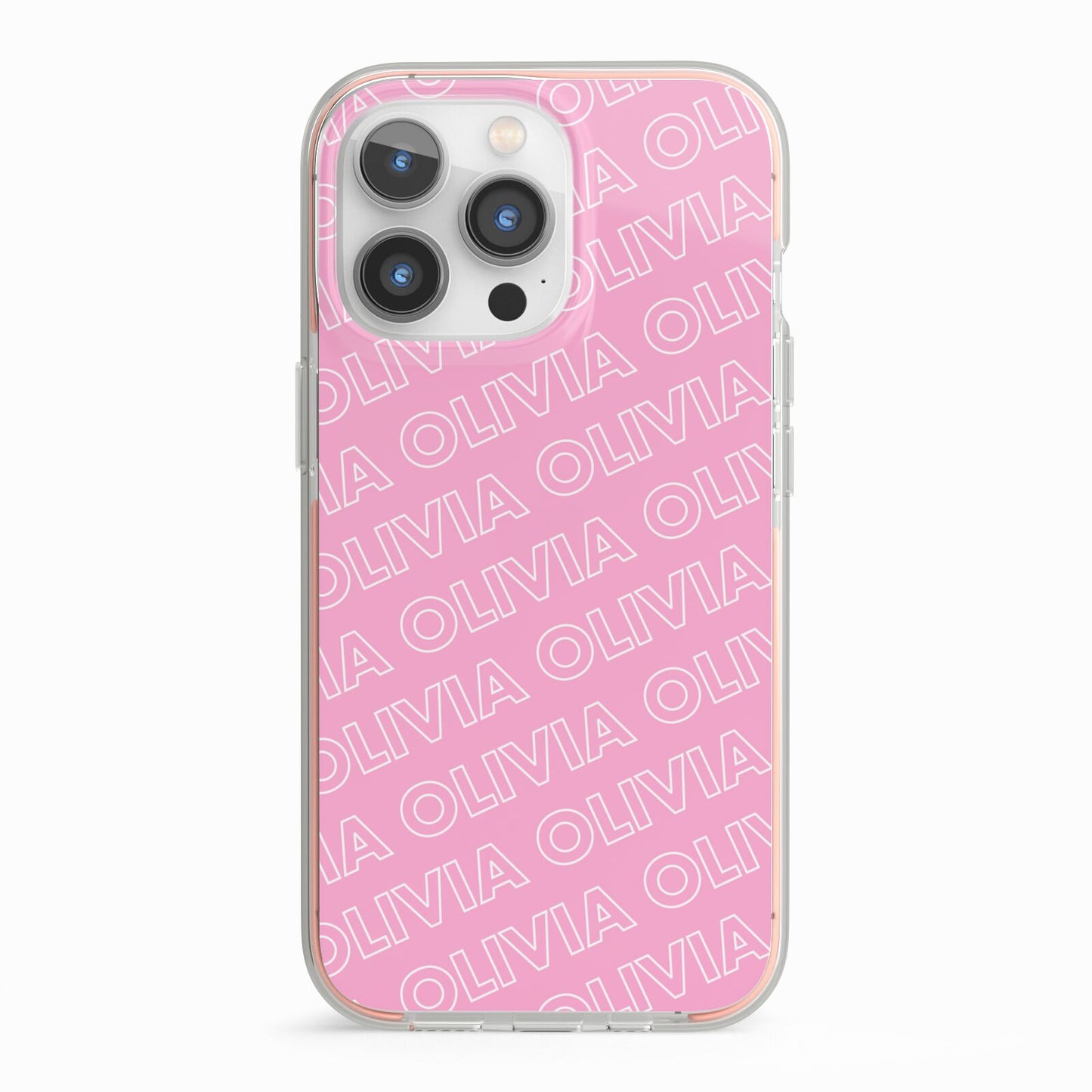 Personalised Pink Diagonal Name iPhone 13 Pro TPU Impact Case with Pink Edges