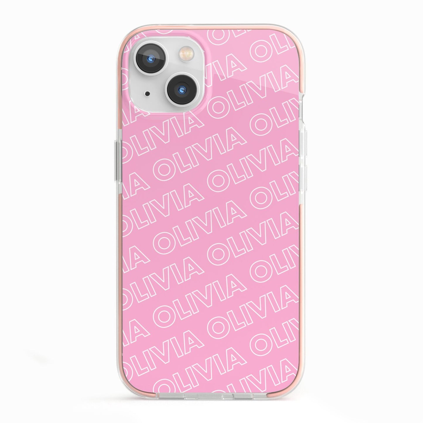 Personalised Pink Diagonal Name iPhone 13 TPU Impact Case with Pink Edges