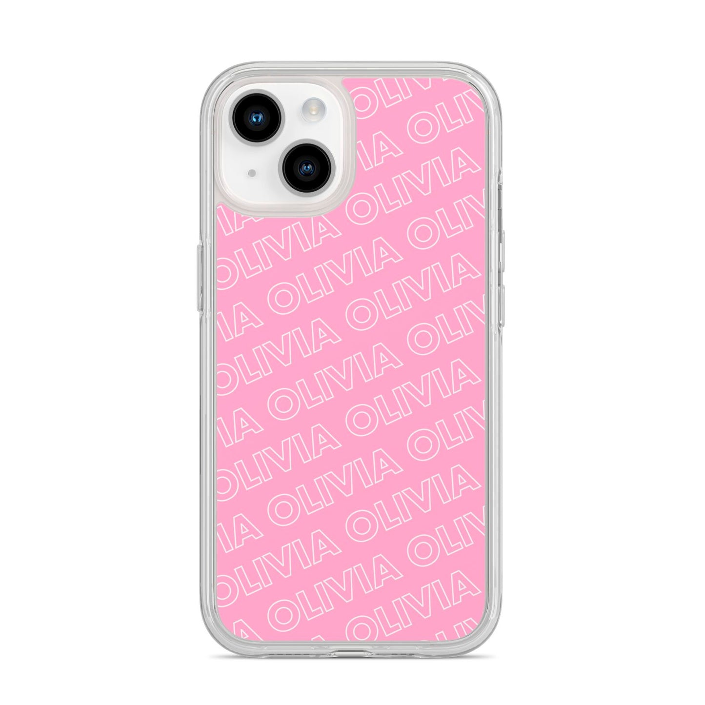 Personalised Pink Diagonal Name iPhone 14 Clear Tough Case Starlight