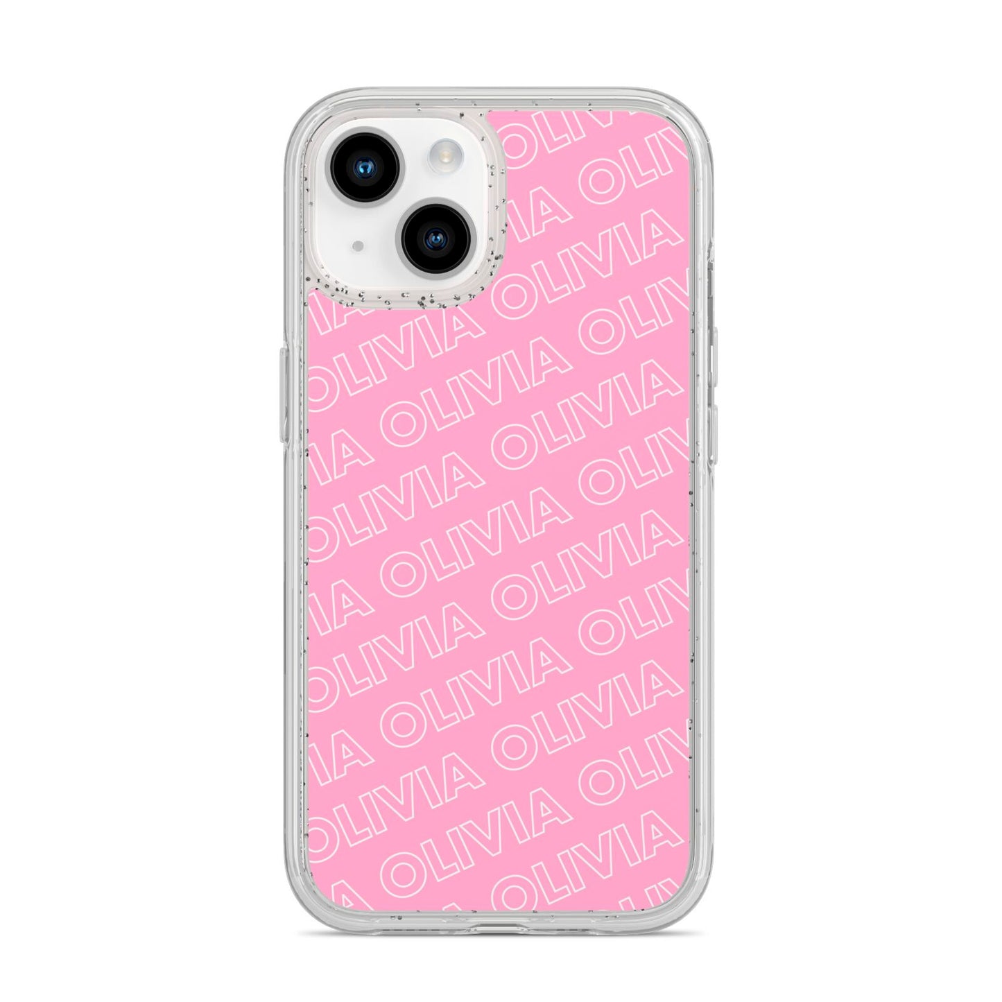 Personalised Pink Diagonal Name iPhone 14 Glitter Tough Case Starlight