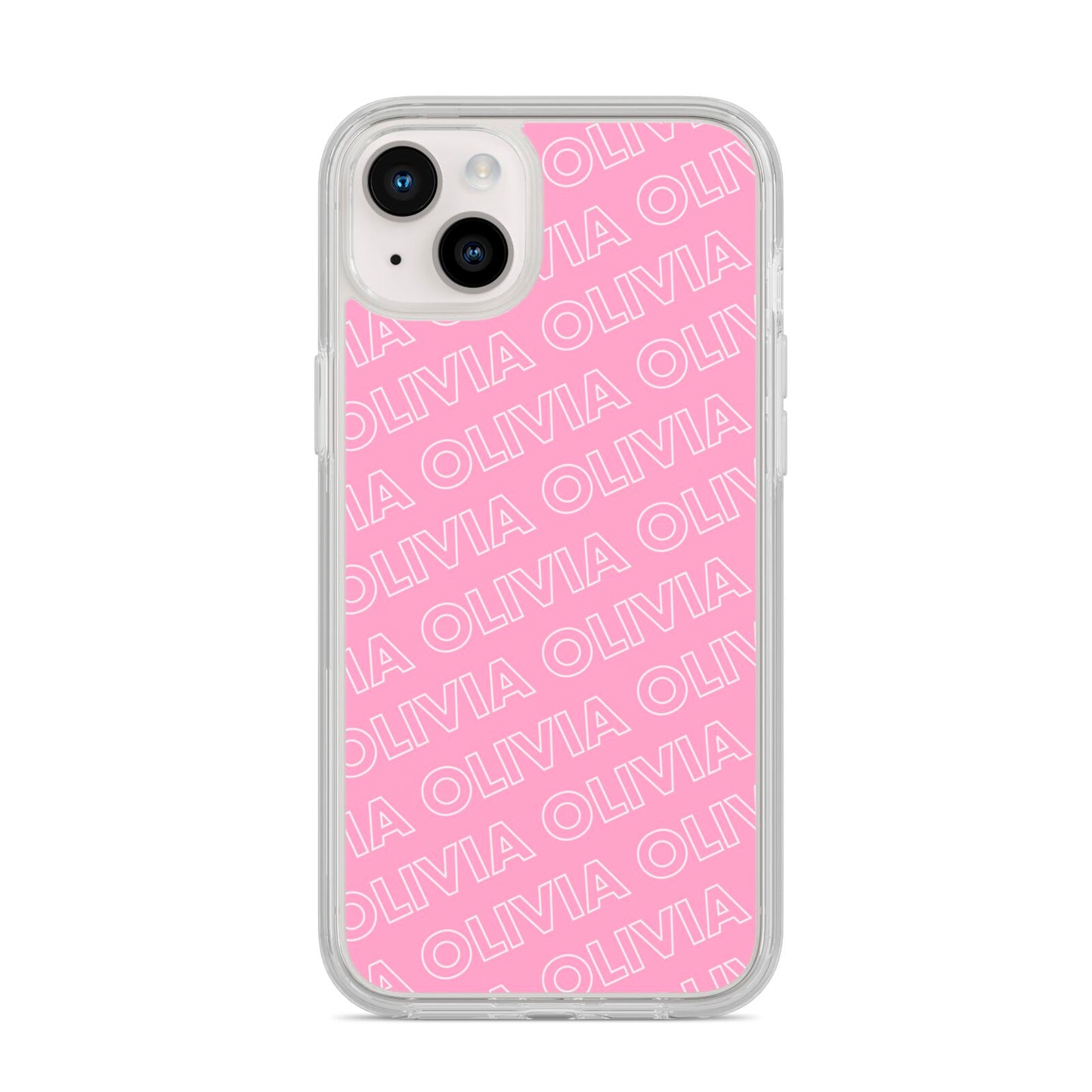 Personalised Pink Diagonal Name iPhone 14 Plus Clear Tough Case Starlight