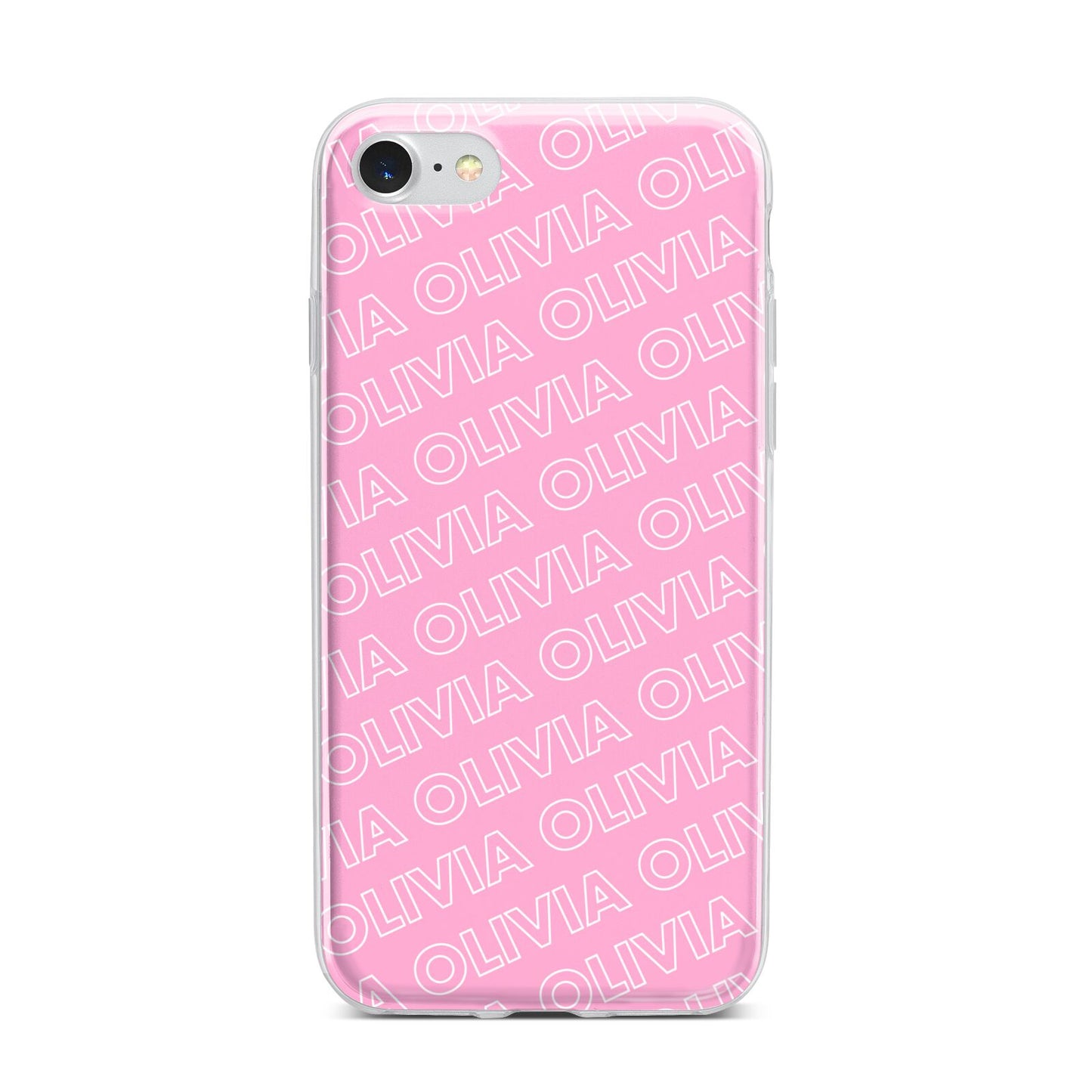 Personalised Pink Diagonal Name iPhone 7 Bumper Case on Silver iPhone