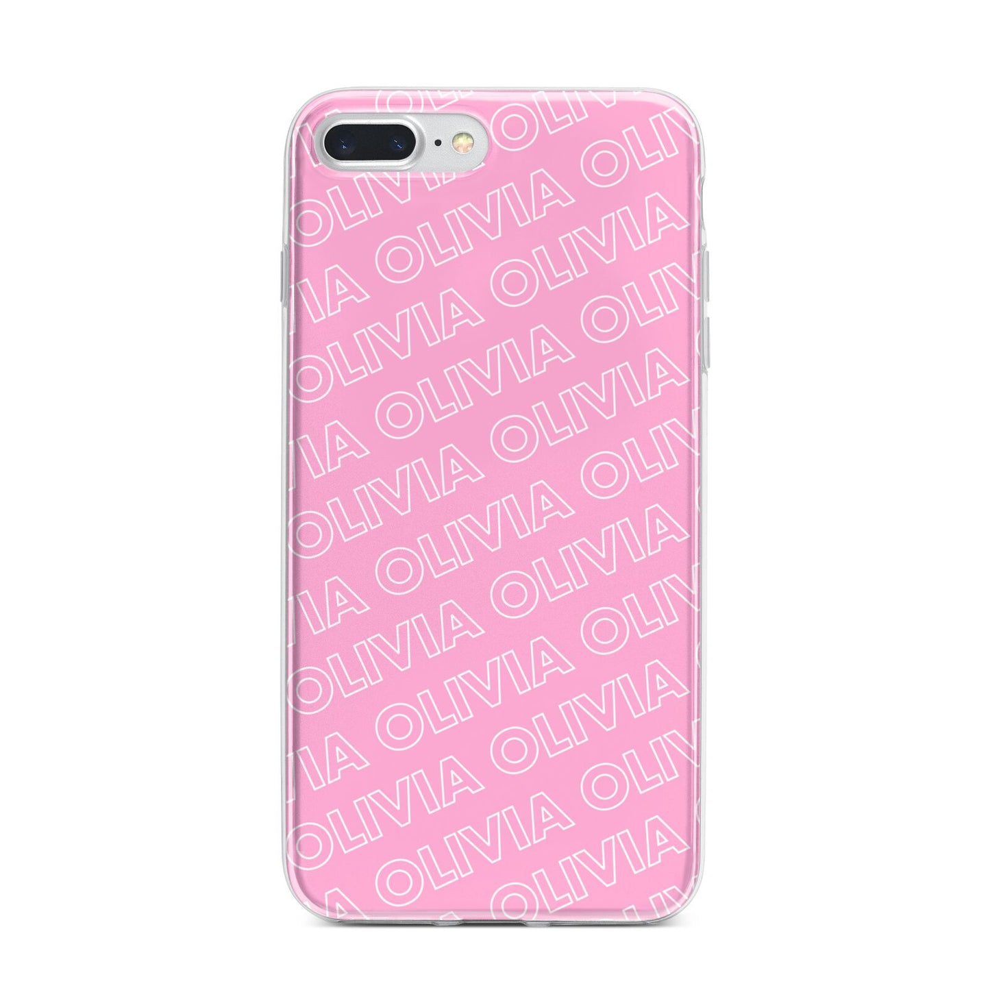 Personalised Pink Diagonal Name iPhone 7 Plus Bumper Case on Silver iPhone