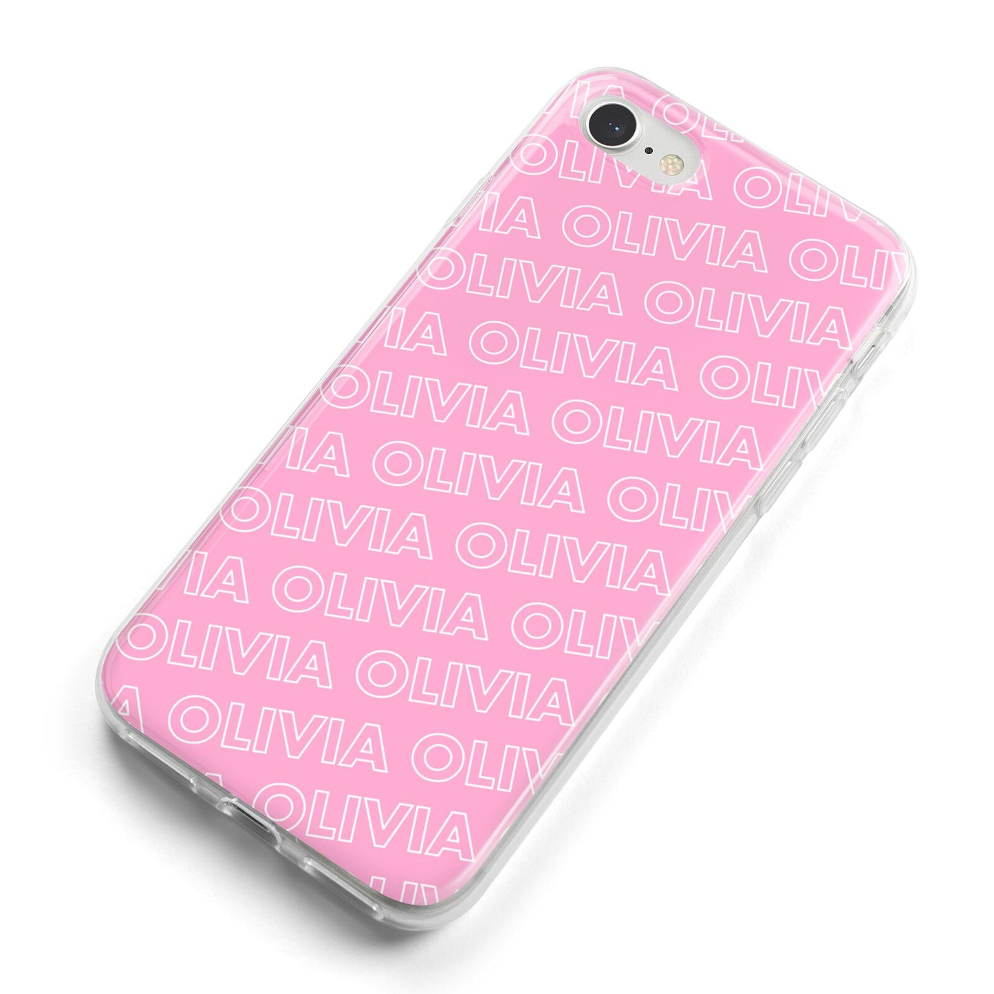 Personalised Pink Diagonal Name iPhone 8 Bumper Case on Silver iPhone Alternative Image