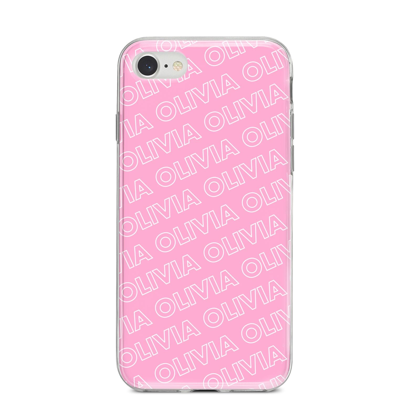 Personalised Pink Diagonal Name iPhone 8 Bumper Case on Silver iPhone