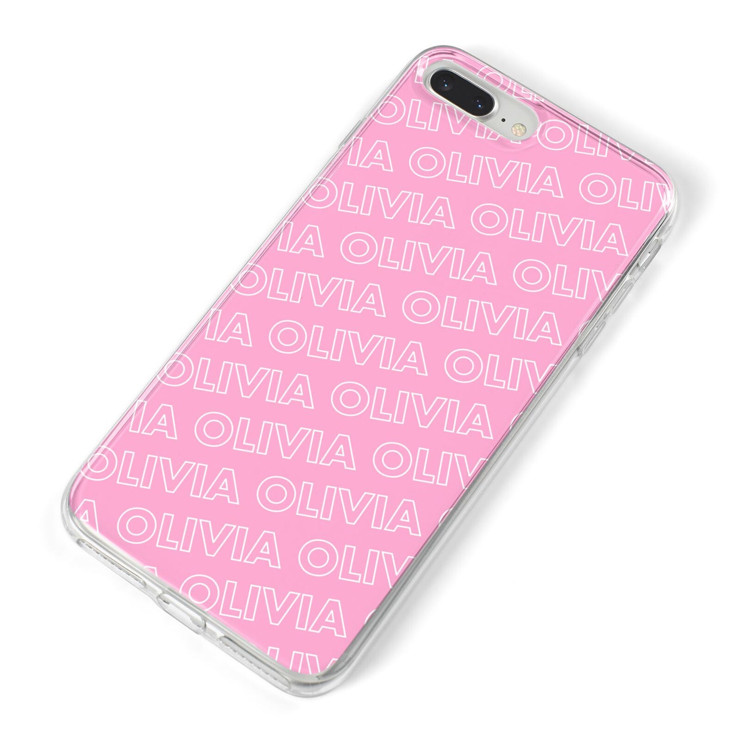 Personalised Pink Diagonal Name iPhone 8 Plus Bumper Case on Silver iPhone Alternative Image