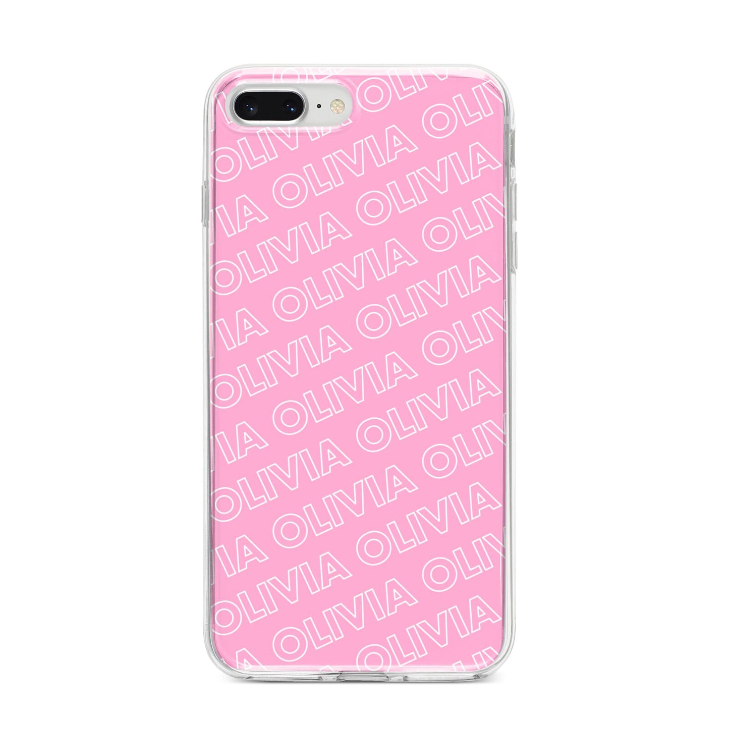 Personalised Pink Diagonal Name iPhone 8 Plus Bumper Case on Silver iPhone