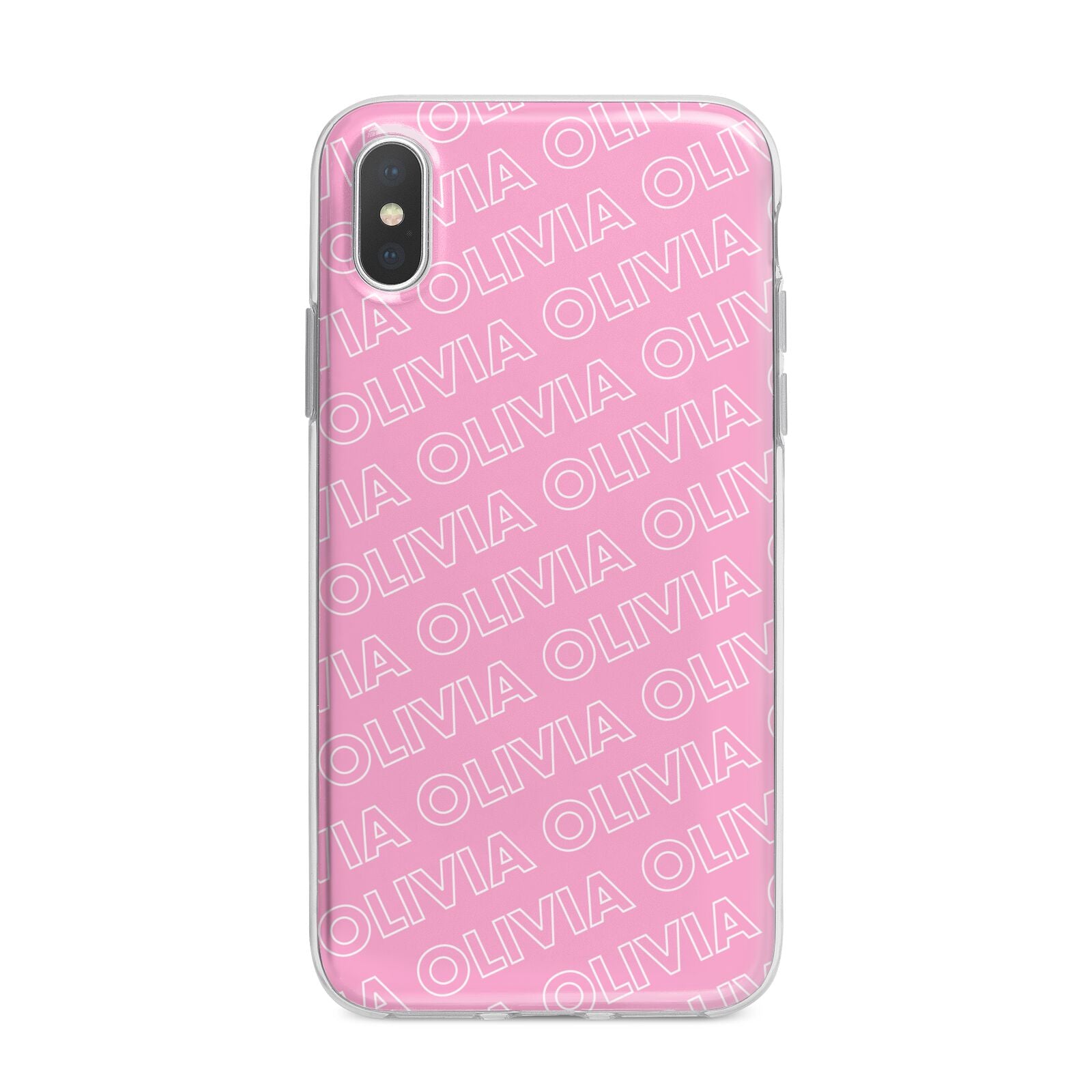 Personalised Pink Diagonal Name iPhone X Bumper Case on Silver iPhone Alternative Image 1