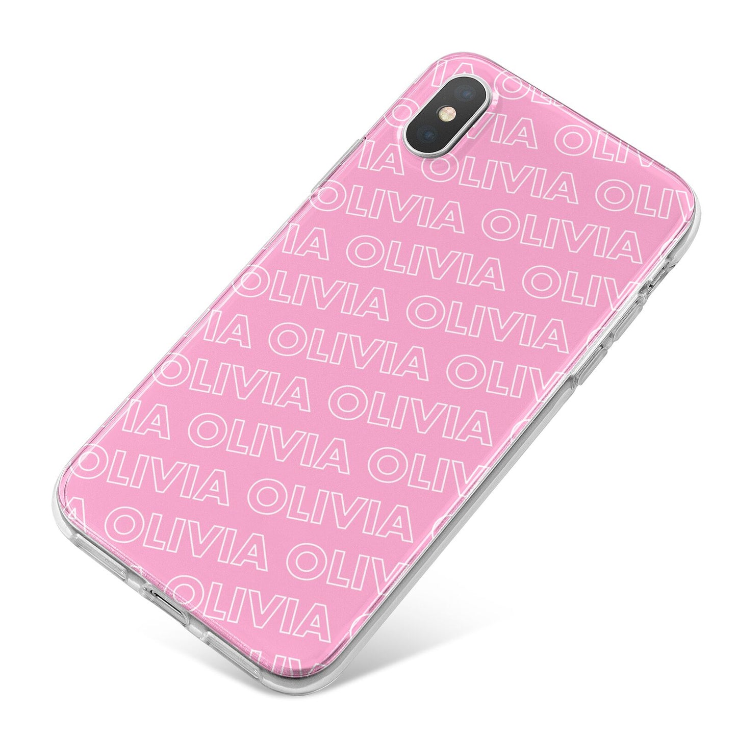 Personalised Pink Diagonal Name iPhone X Bumper Case on Silver iPhone