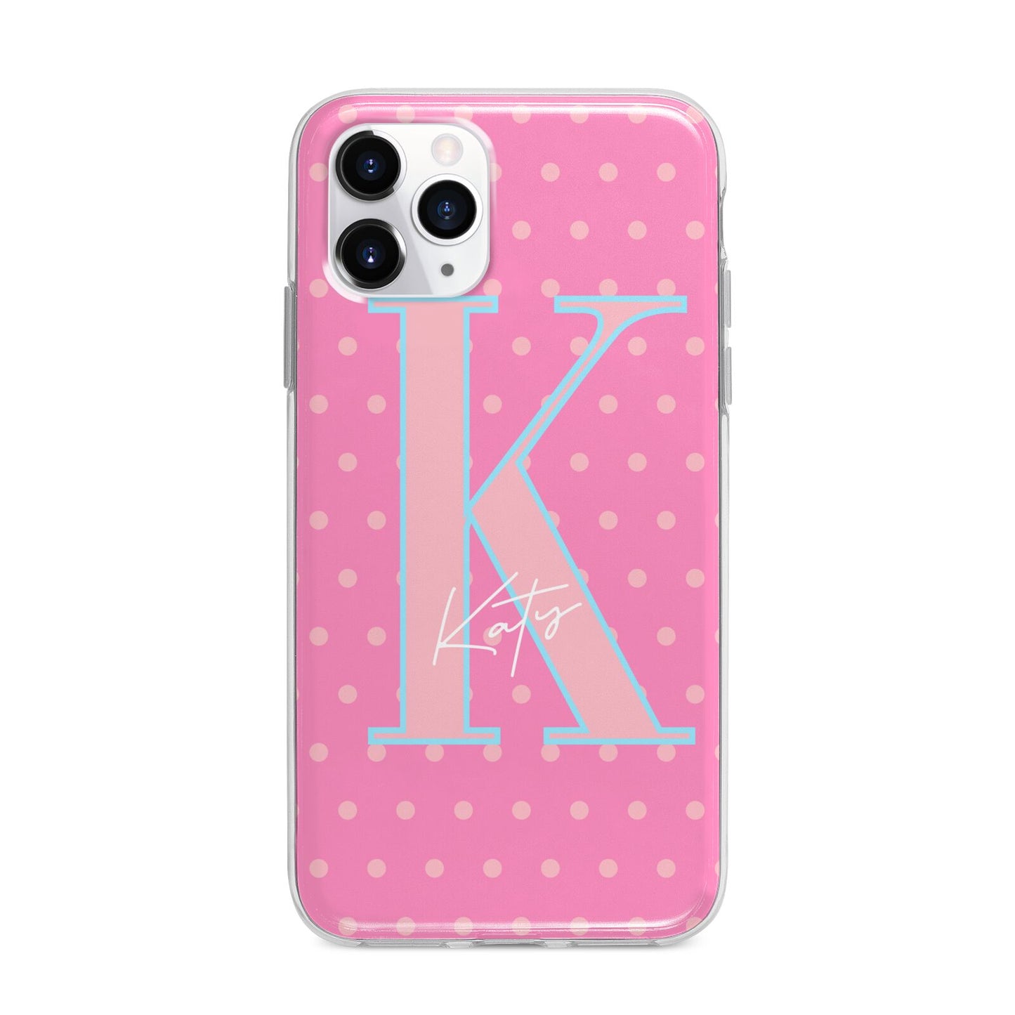 Personalised Pink Dots Apple iPhone 11 Pro Max in Silver with Bumper Case