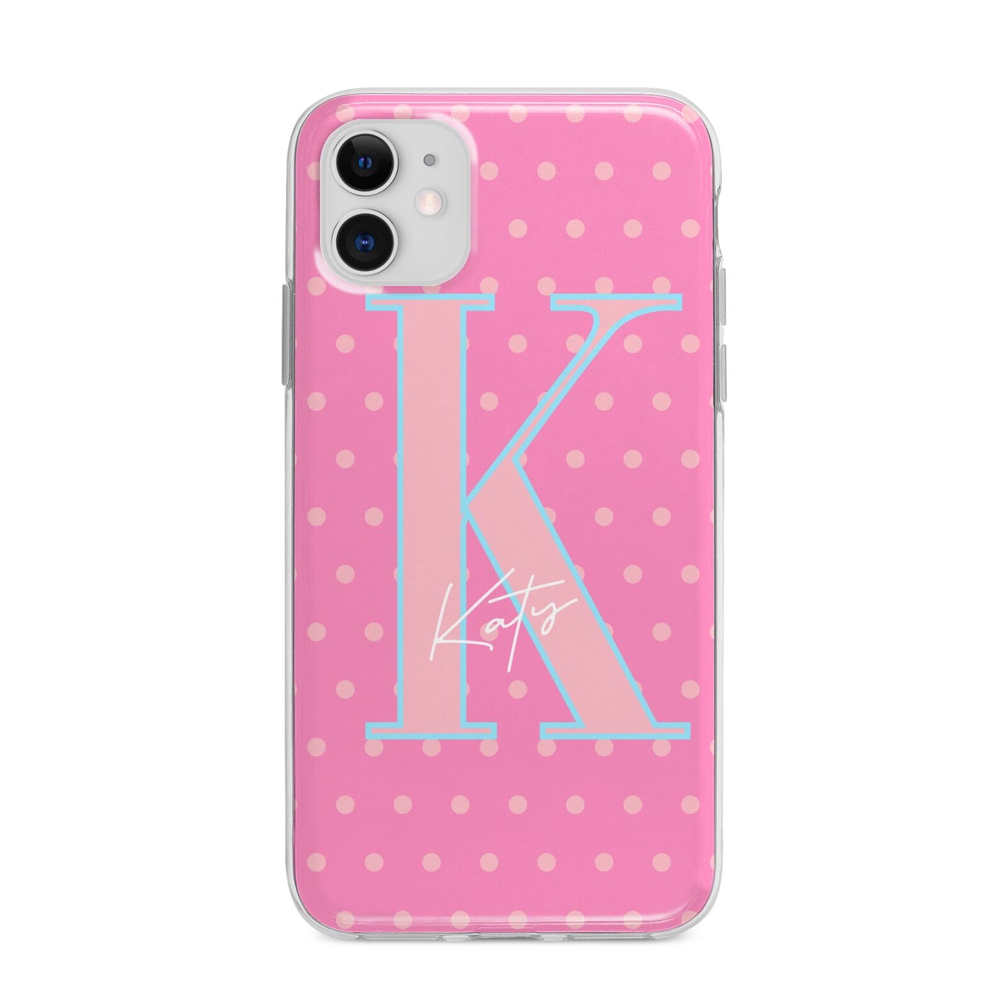 Personalised Pink Dots Apple iPhone 11 in White with Bumper Case