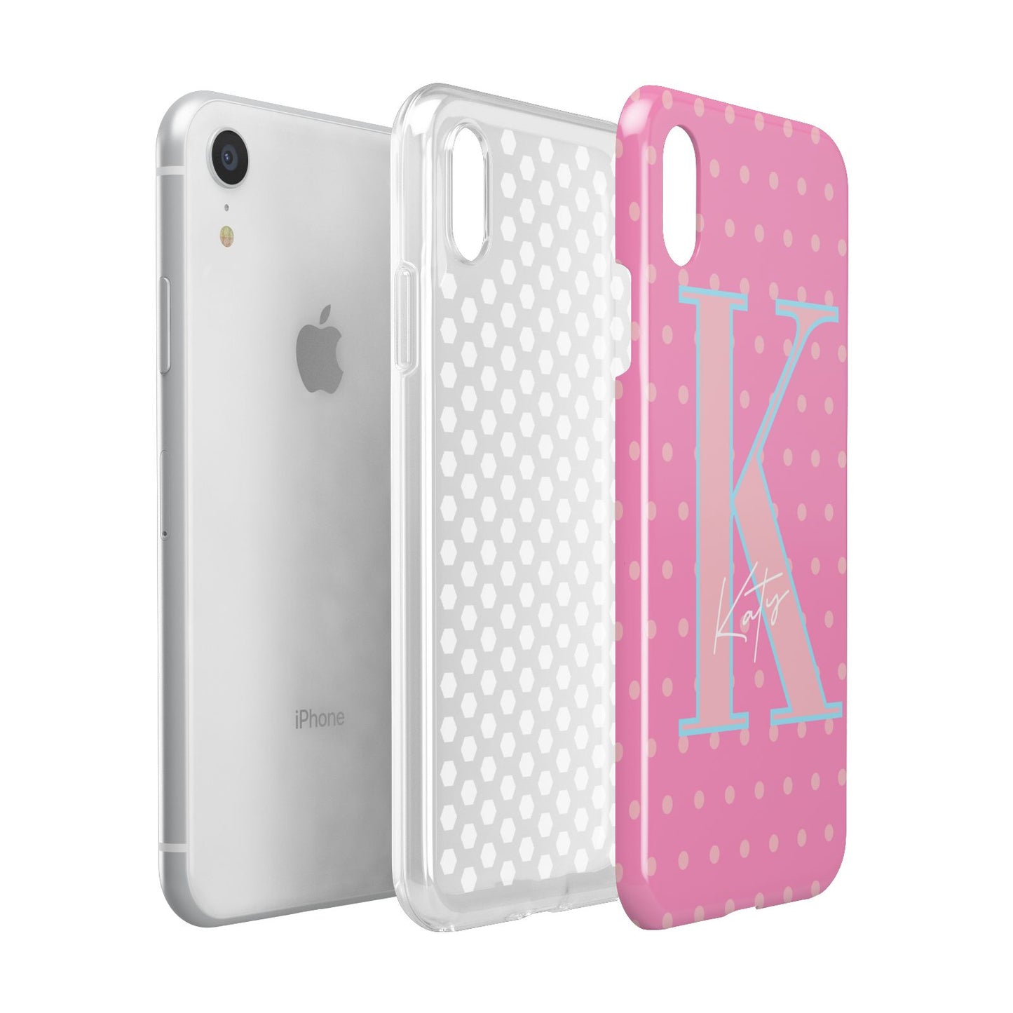 Personalised Pink Dots Apple iPhone XR White 3D Tough Case Expanded view