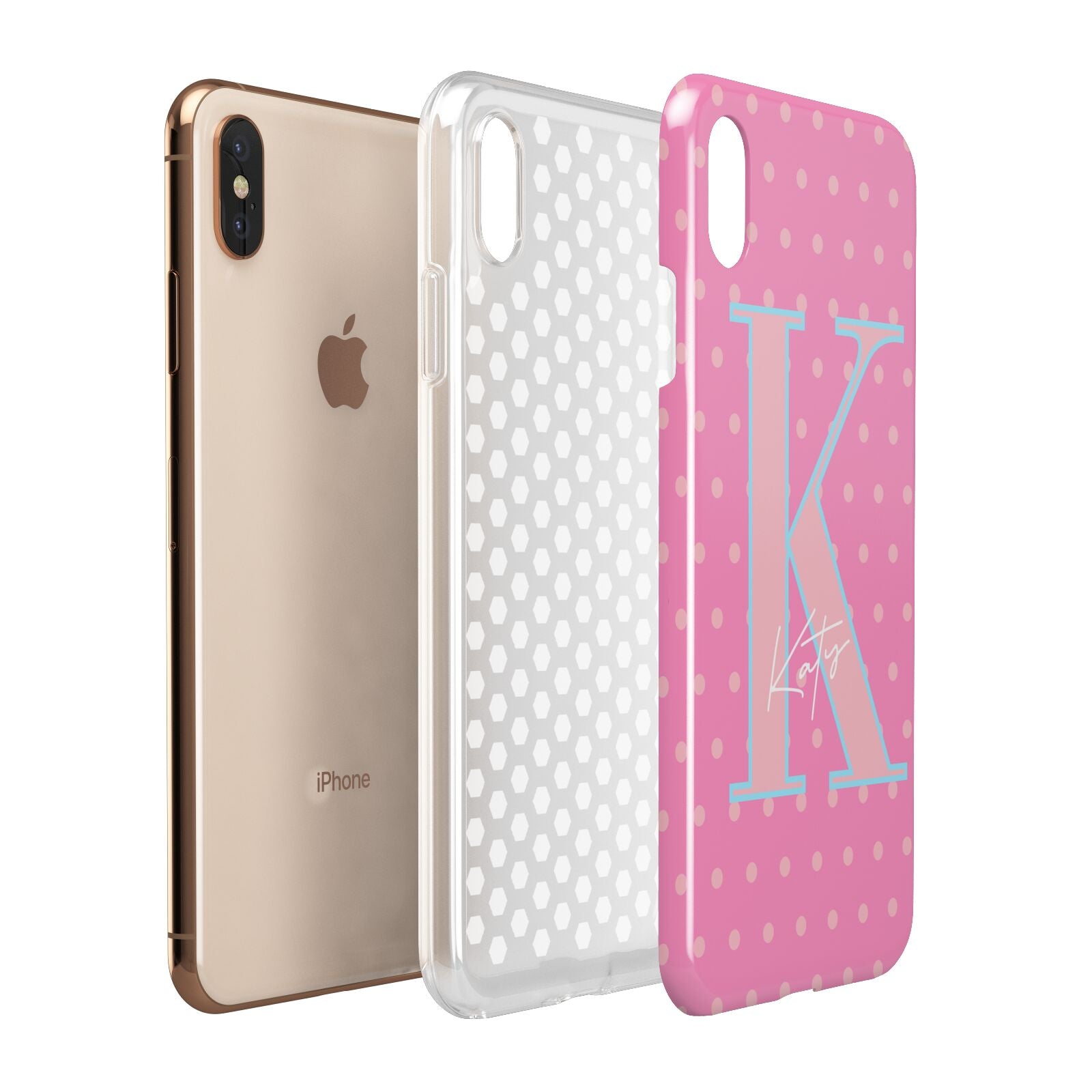 Personalised Pink Dots Apple iPhone Xs Max 3D Tough Case Expanded View