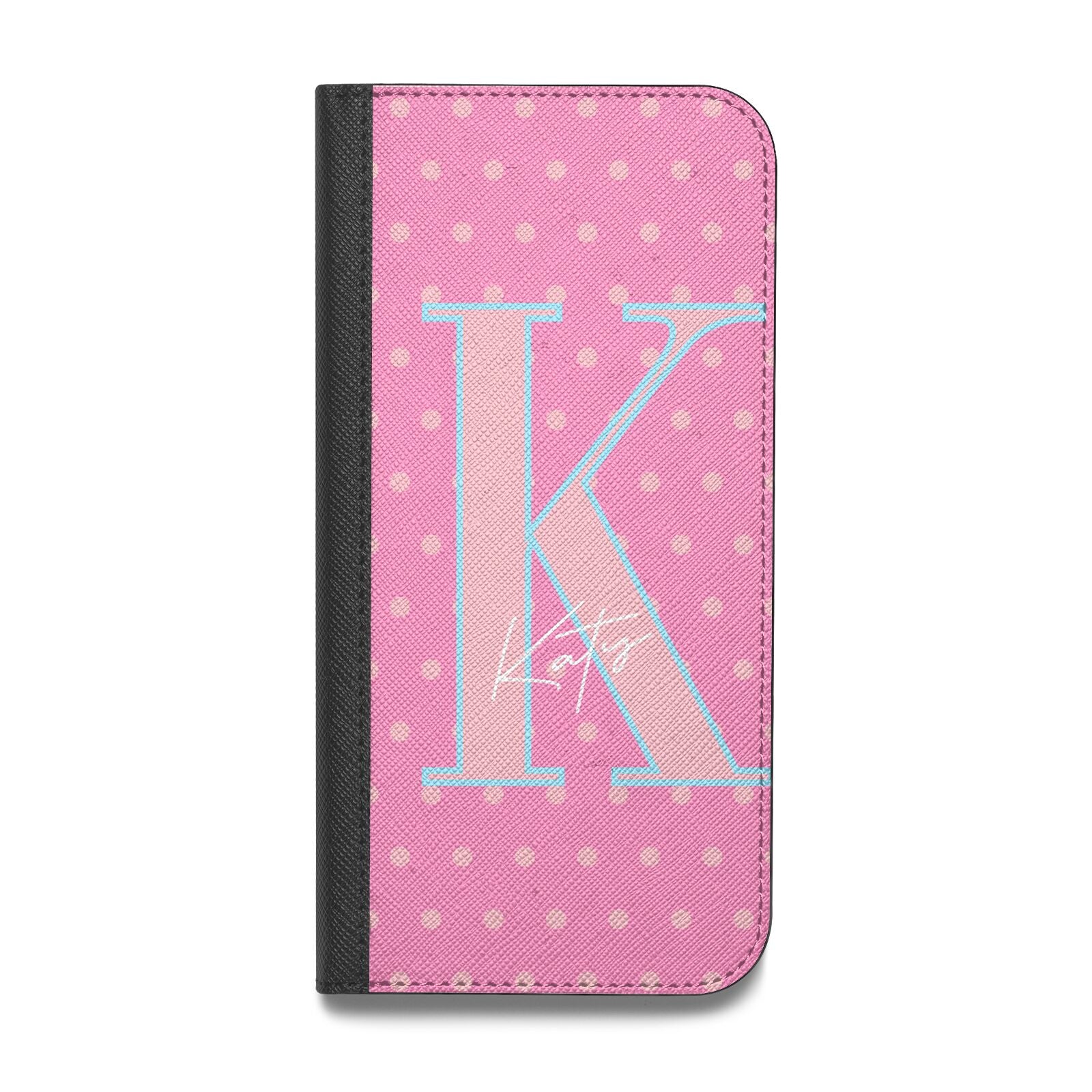 Personalised Pink Dots Vegan Leather Flip iPhone Case