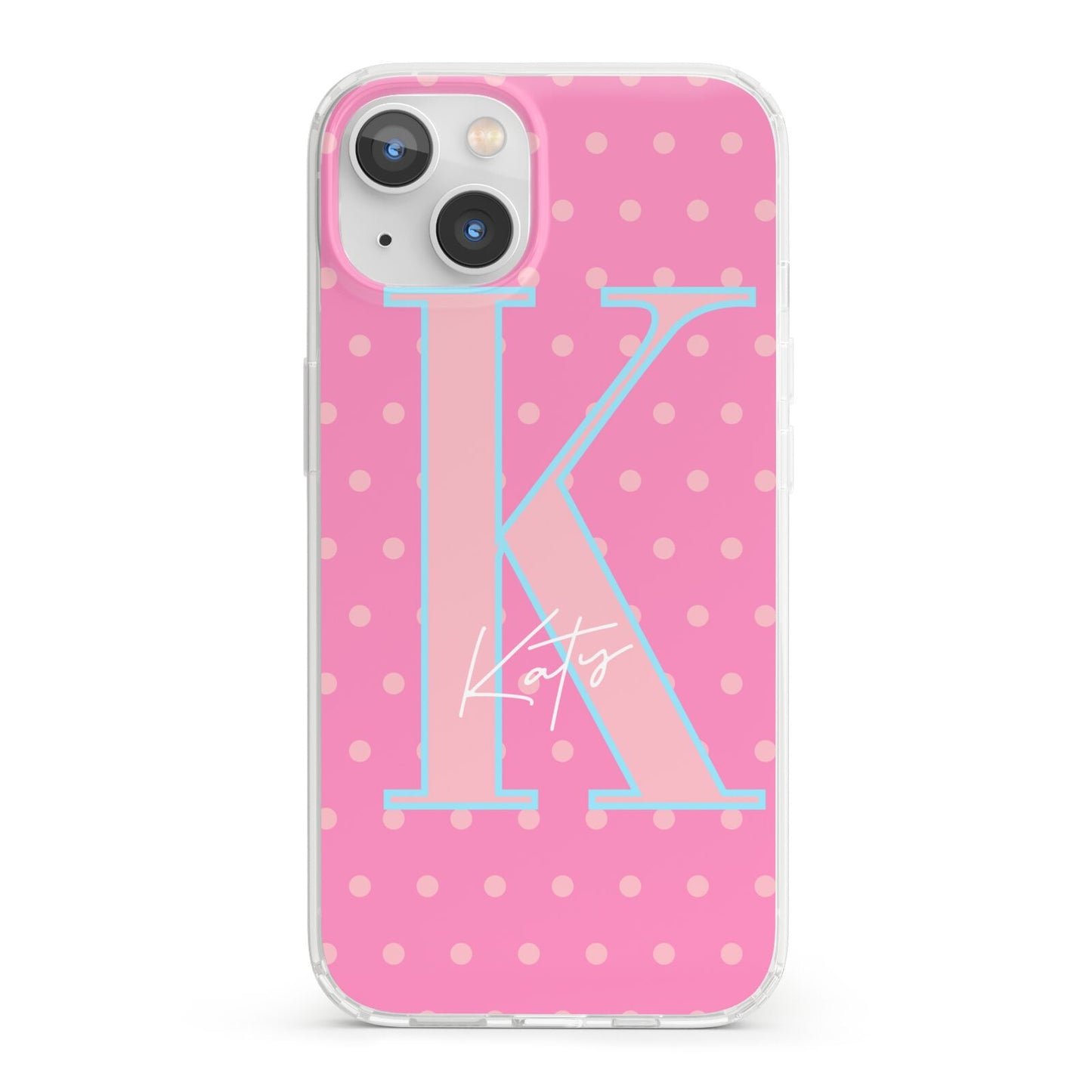 Personalised Pink Dots iPhone 13 Clear Bumper Case