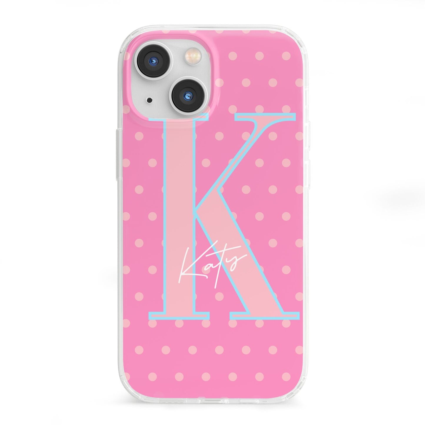 Personalised Pink Dots iPhone 13 Mini Clear Bumper Case