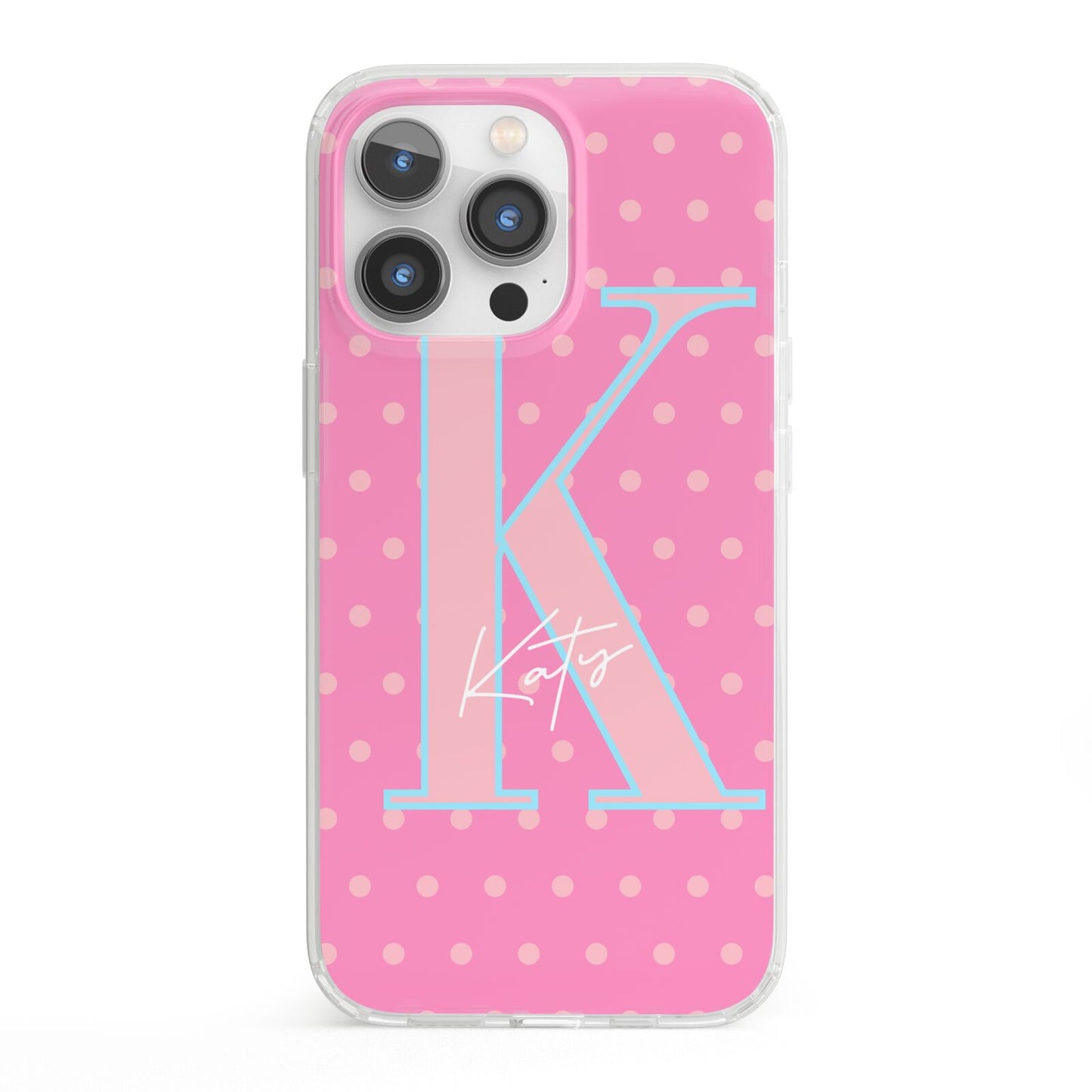 Personalised Pink Dots iPhone 13 Pro Clear Bumper Case