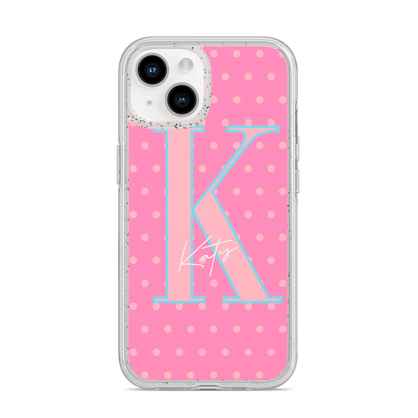 Personalised Pink Dots iPhone 14 Glitter Tough Case Starlight