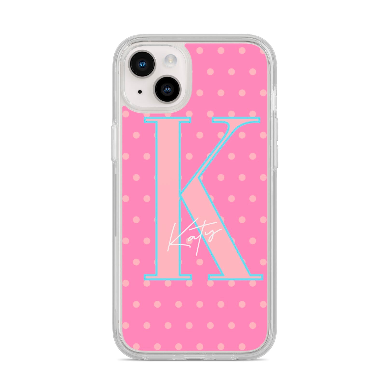 Personalised Pink Dots iPhone 14 Plus Clear Tough Case Starlight